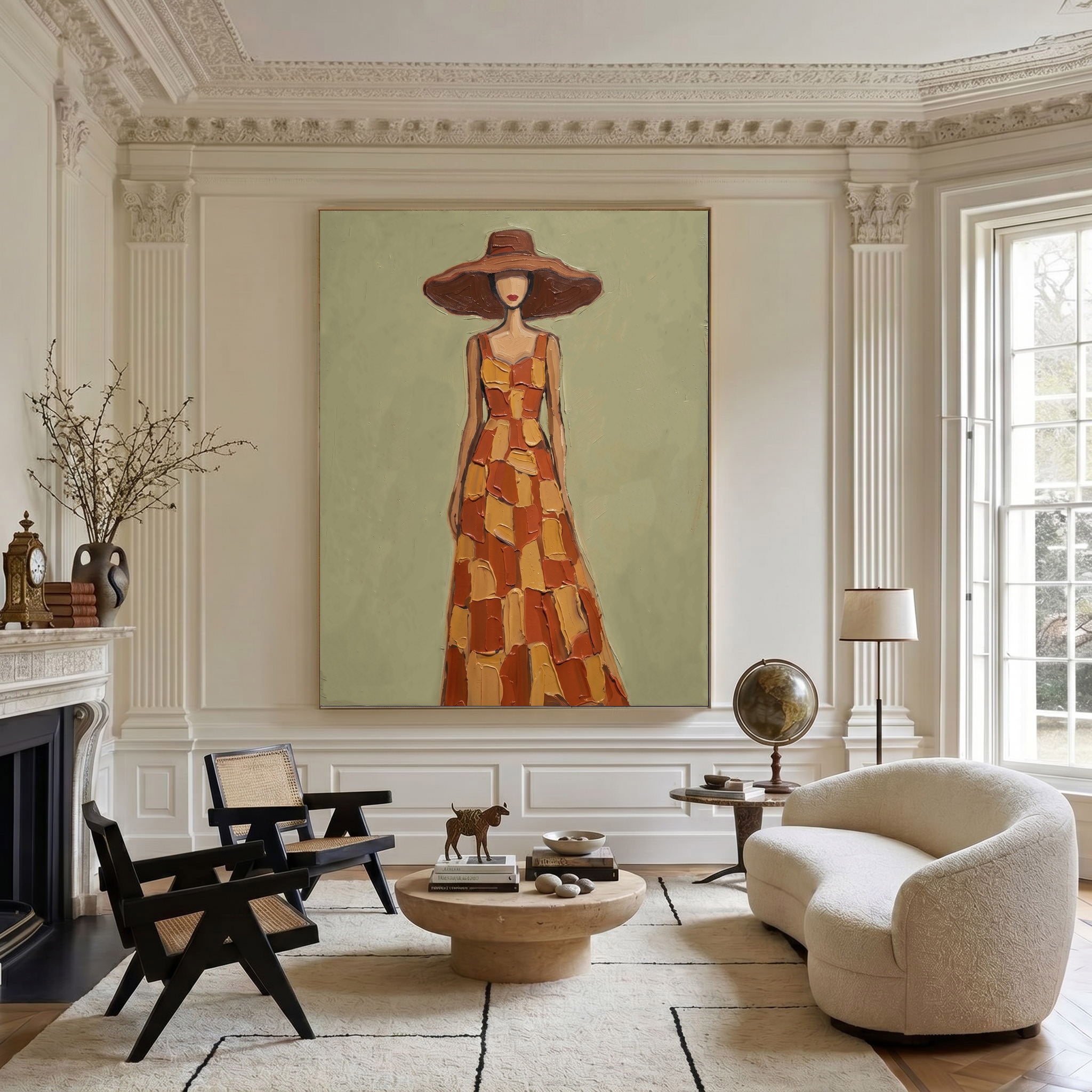 Large Abstract Woman Portrait Wall Art Oil Painting Cowgirl Cowboy Vintage Americana Art Western Girl Fashion Decor Modern Home