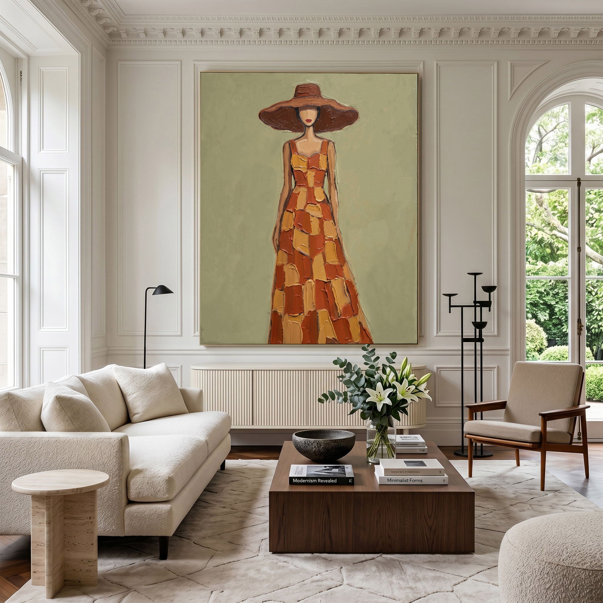 Large Abstract Woman Portrait Wall Art Oil Painting Cowgirl Cowboy Vintage Americana Art Western Girl Fashion Decor Modern Home