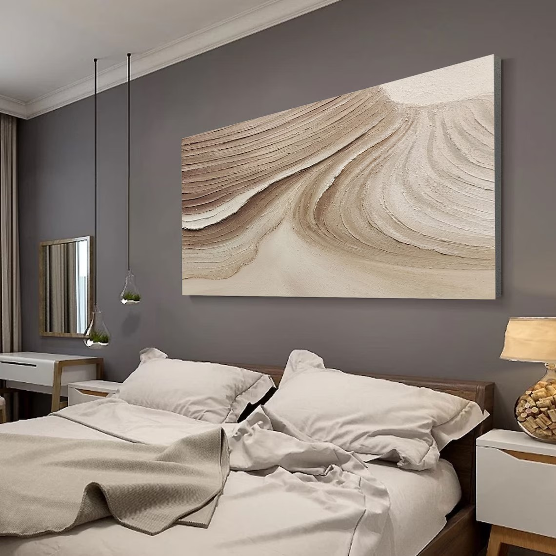 Sculptural Beige Wave Abstract Textured Minimalist Wall Art #MM243