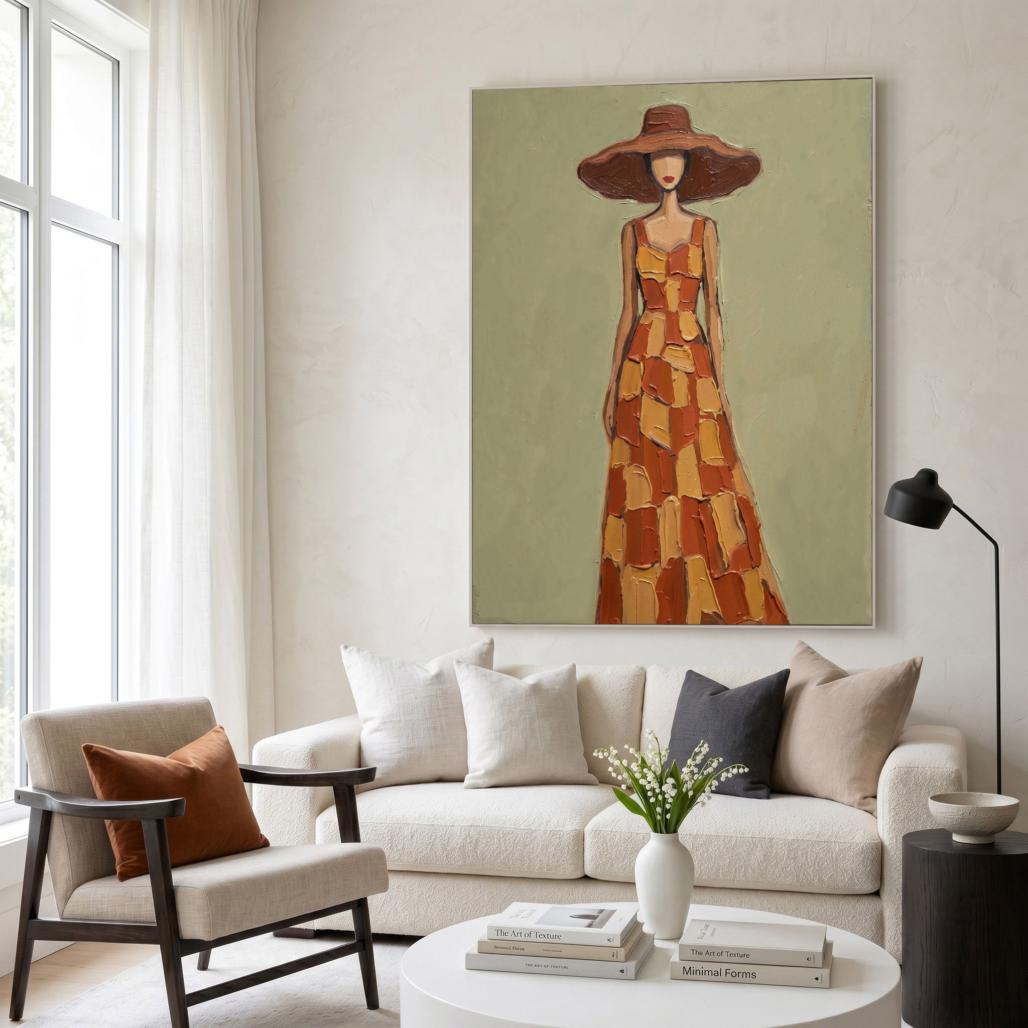 Large Abstract Woman Portrait Wall Art Oil Painting Cowgirl Cowboy Vintage Americana Art Western Girl Fashion Decor Modern Home