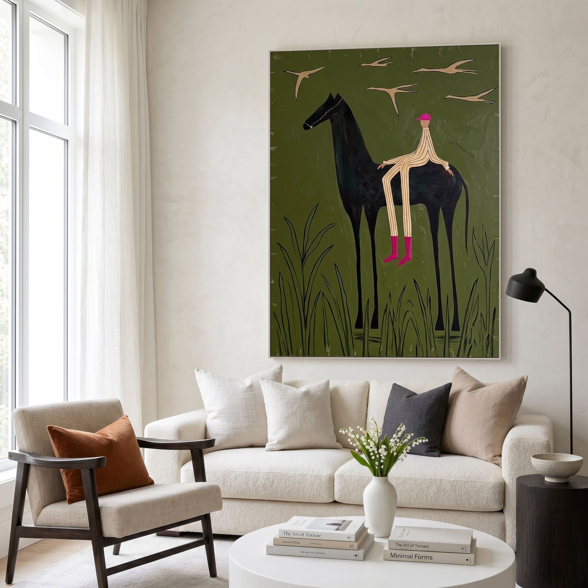 Large Cowboy Horse Wall Art Western Oil Painting Minimalist Ranch Home Decor