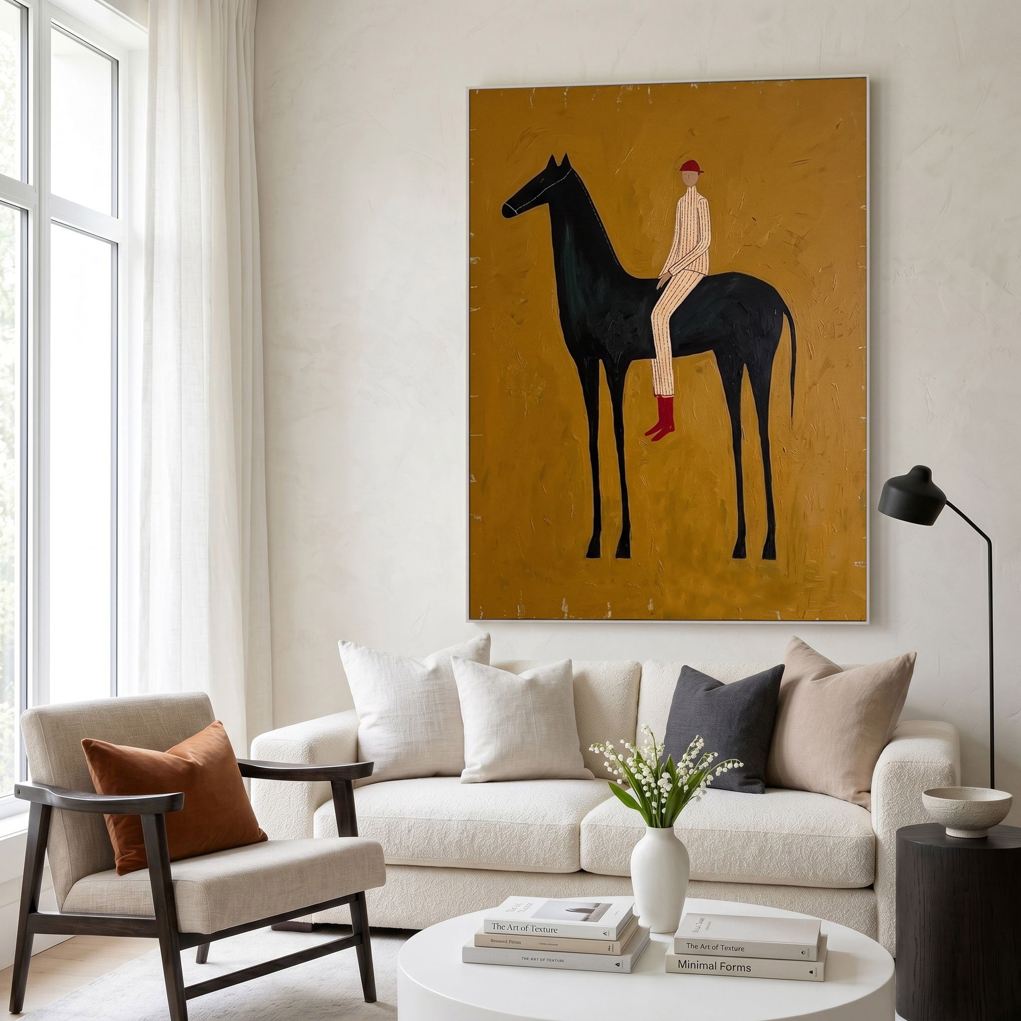 Large Cowboy Horse Wall Art Modern Western Oil Painting Southwestern Ranch Artwork