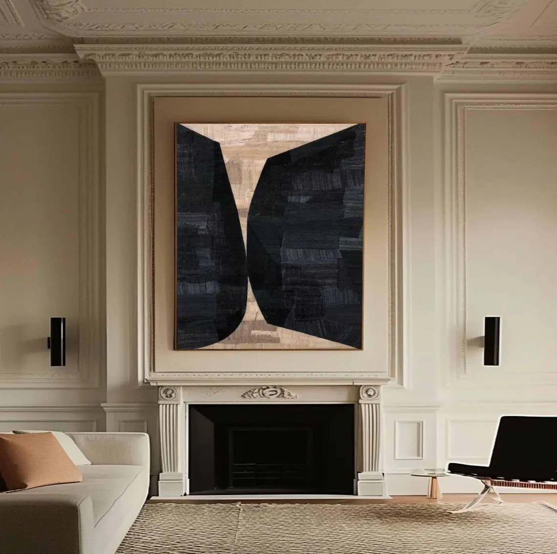 ديكور جداري عصري تجريدي باللونين الأسود والبيج الجريء #MM239