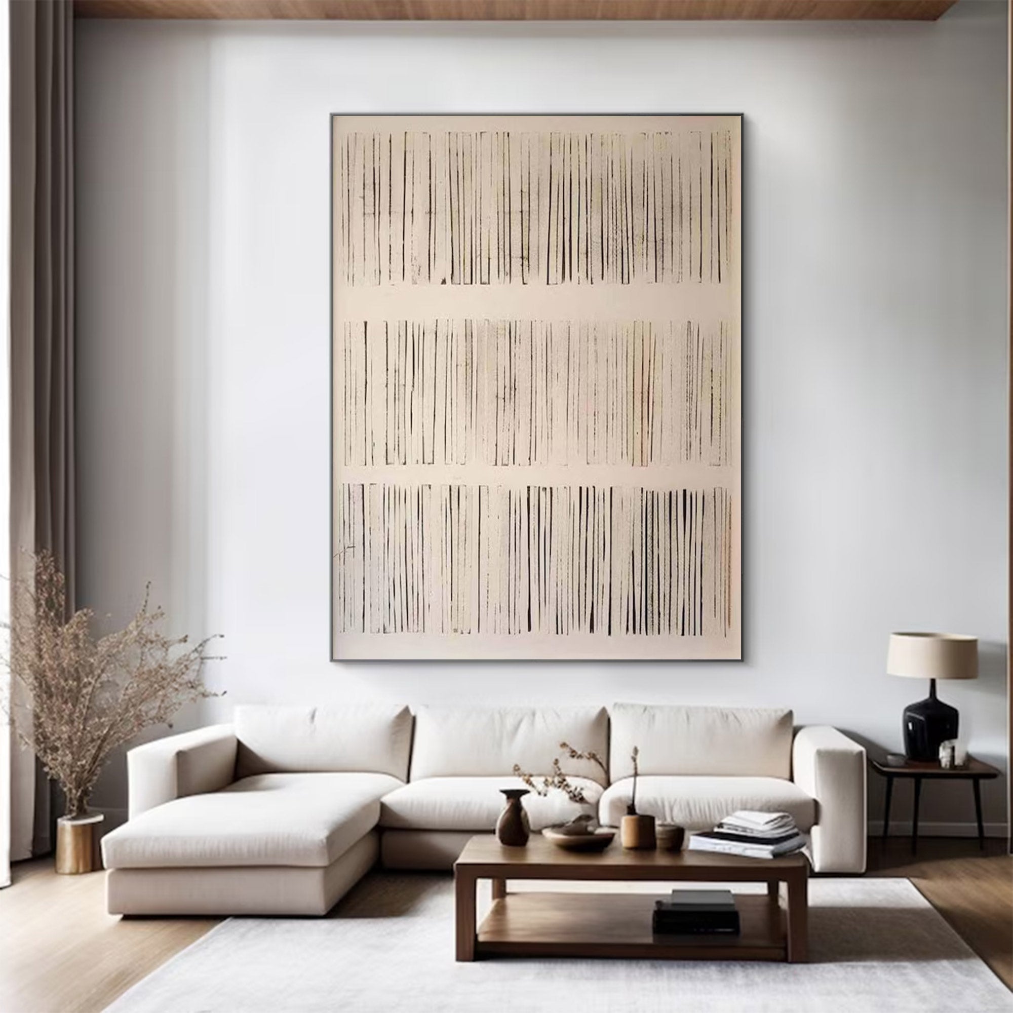 Large Abstract Beige Black Line |KelorArt #AG 106
