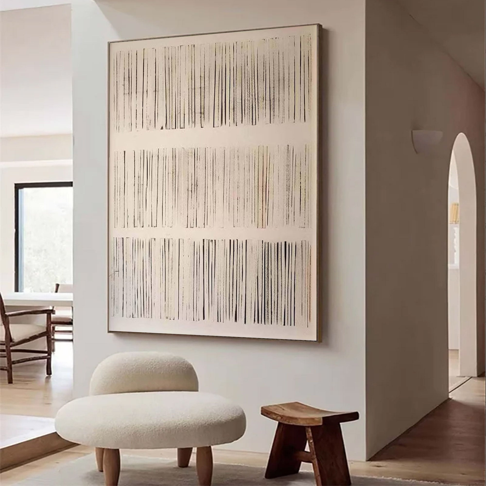 Large Abstract Beige Black Line |KelorArt #AG 106