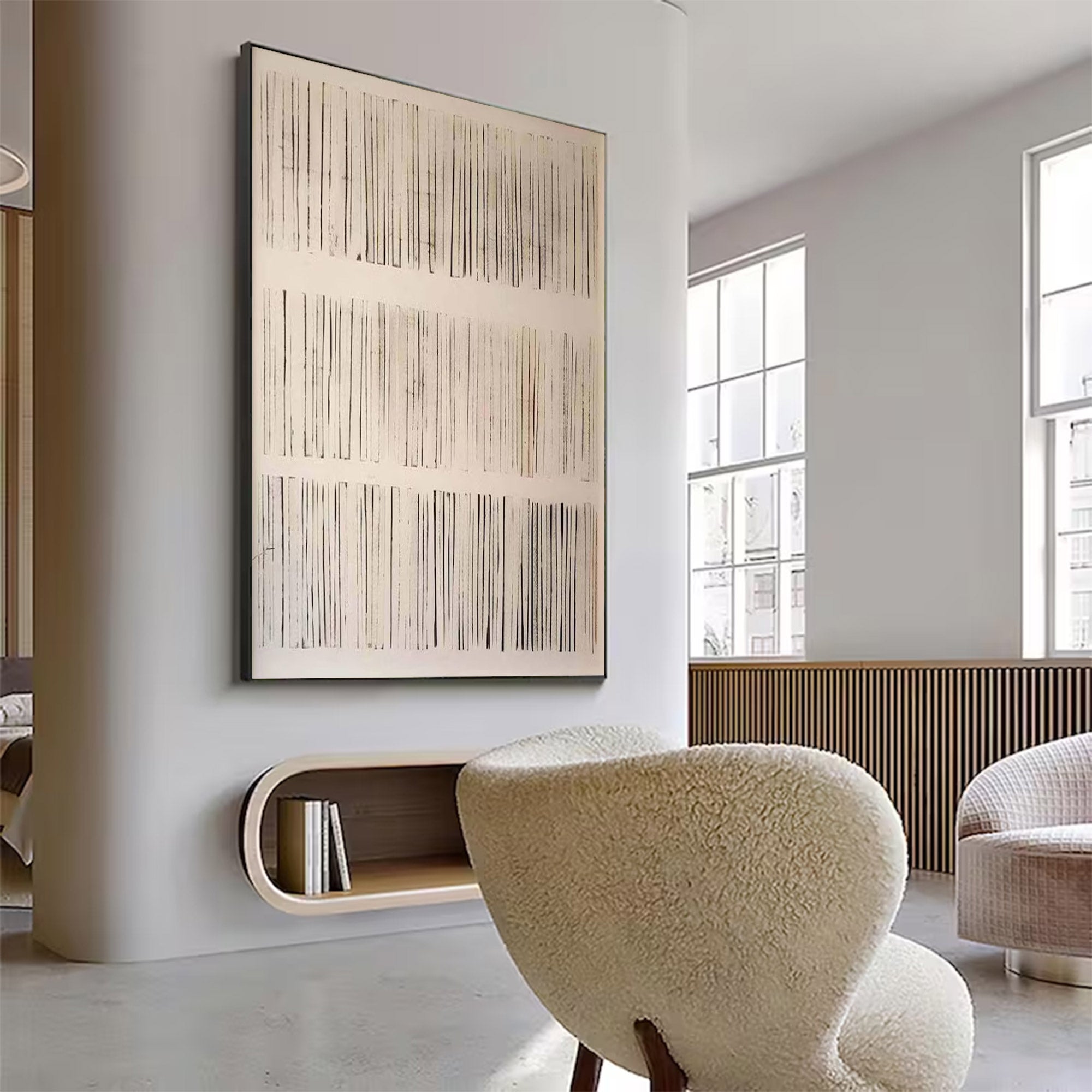 Large Abstract Beige Black Line |KelorArt #AG 106