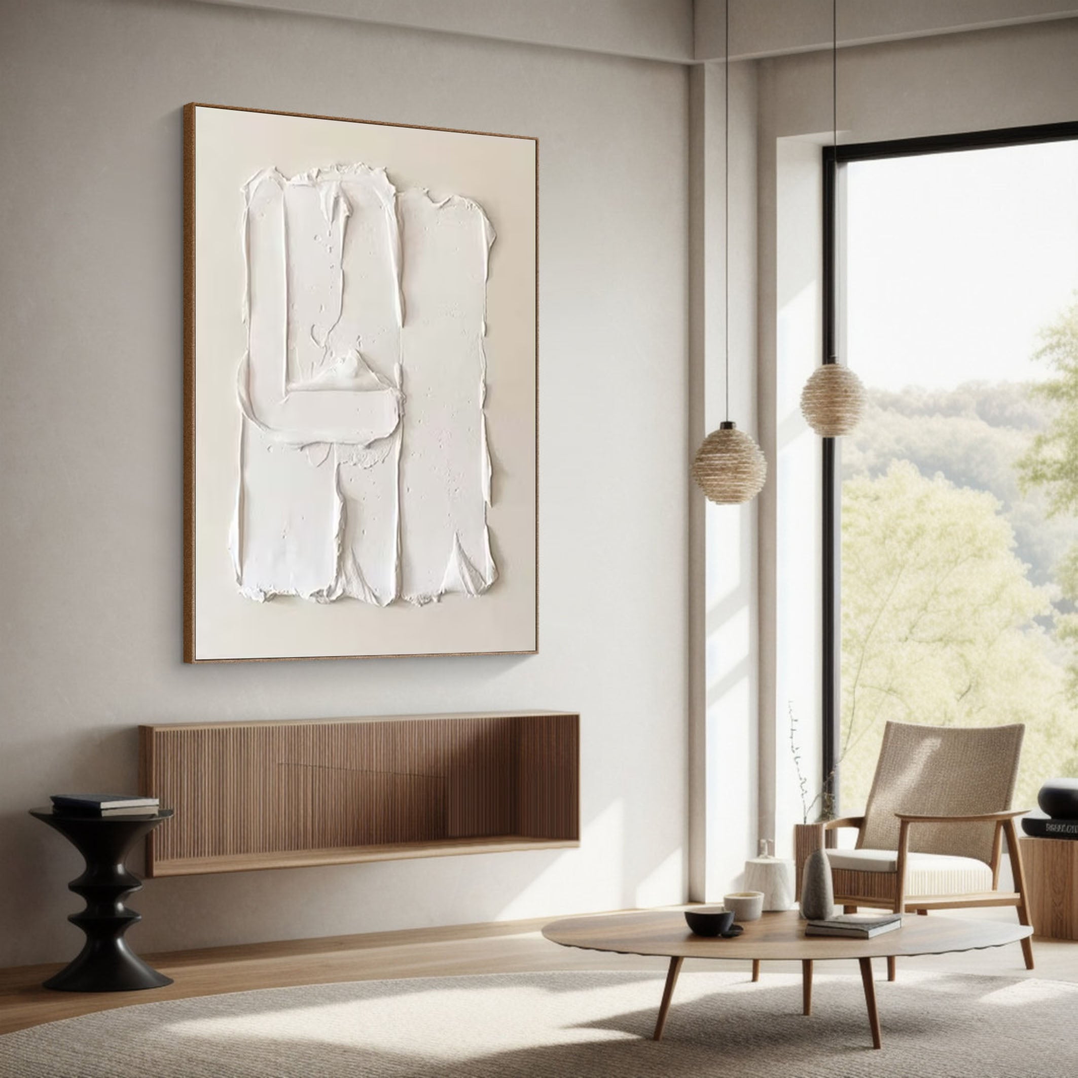 Minimalist White Textured Abstract Canvas Art #MM183