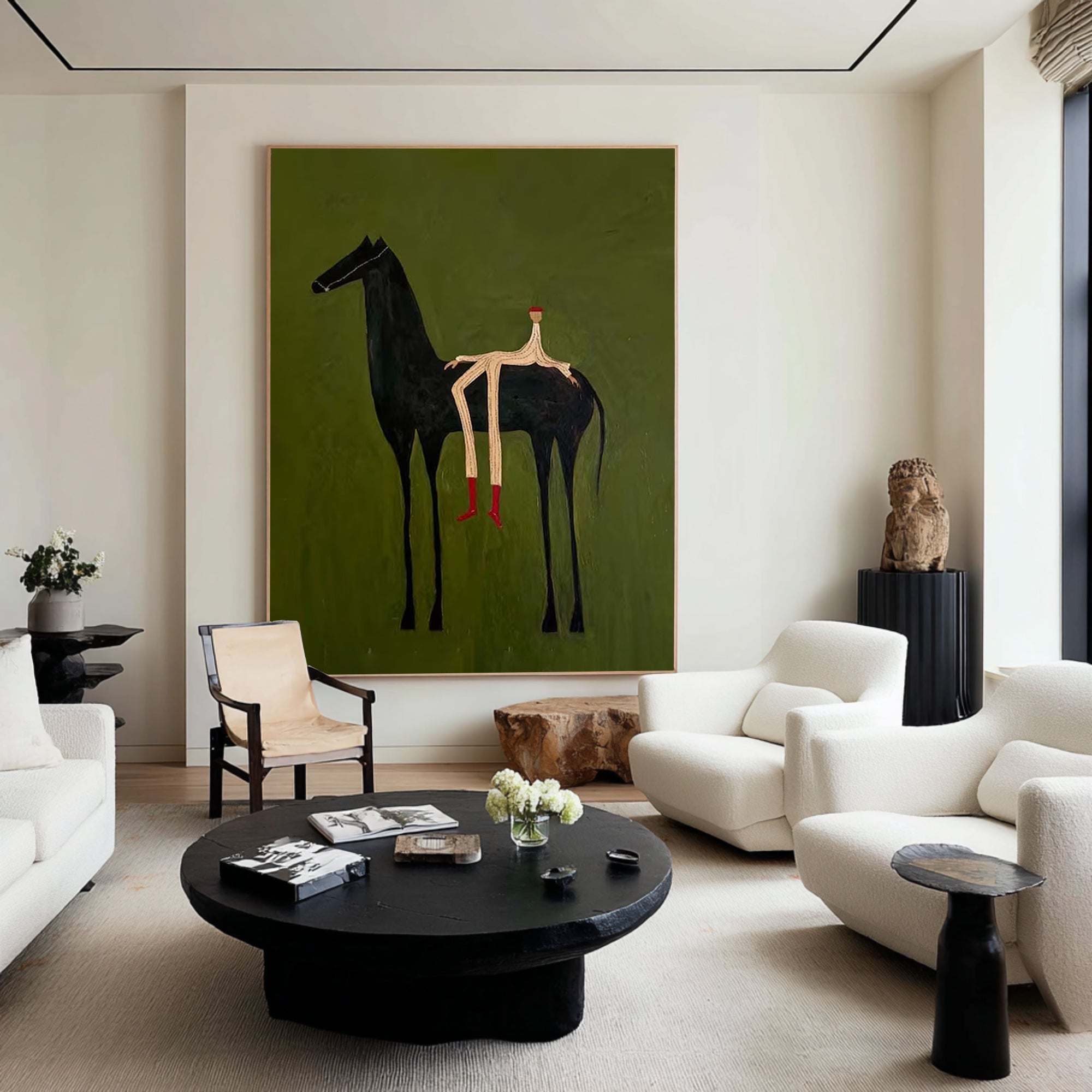 Large Green Horse Wall Art Contemporary Minimalist Canvas Painting
