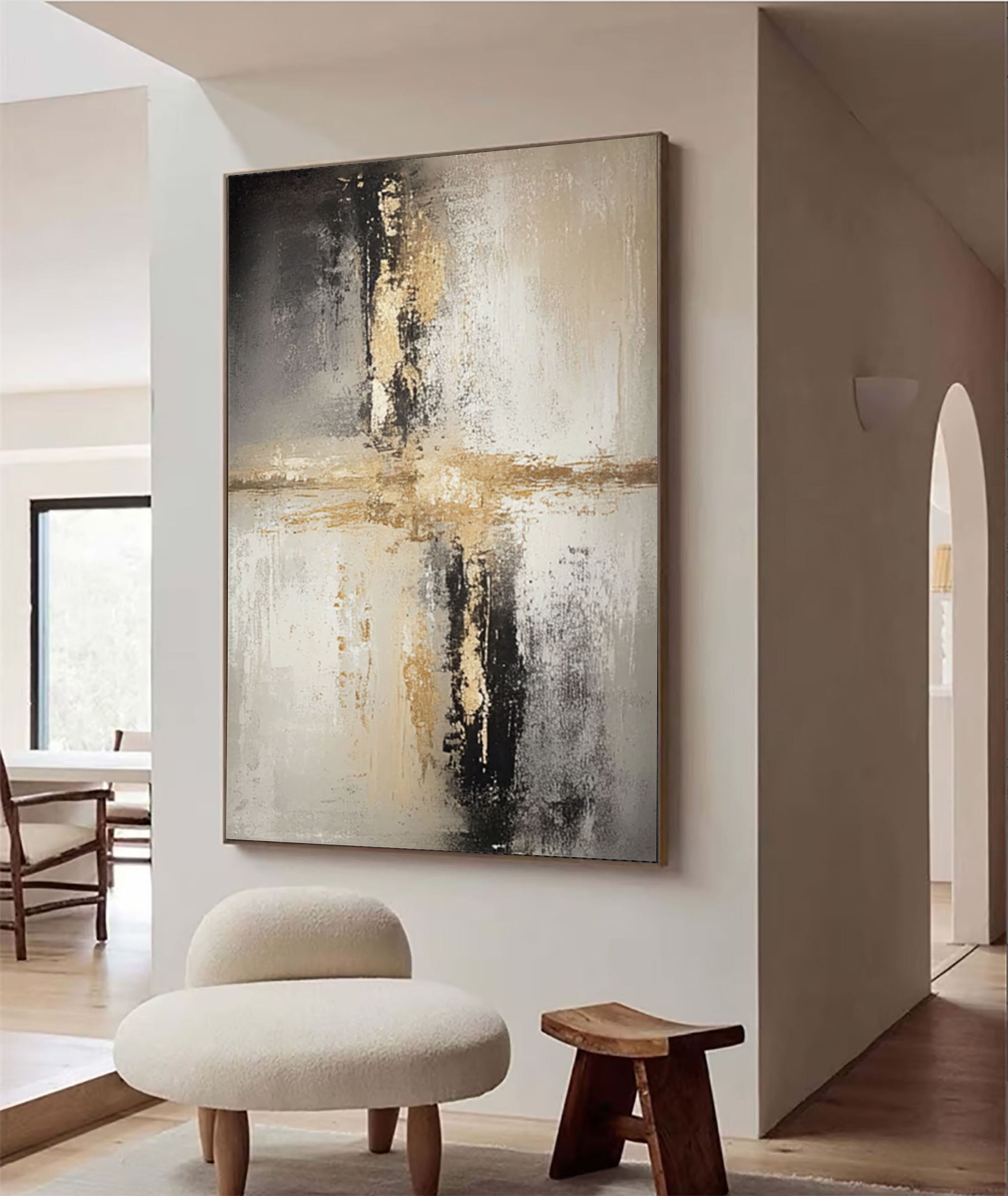 Textured Balance: Minimalist Art with Impasto Cross and Depth #MM572