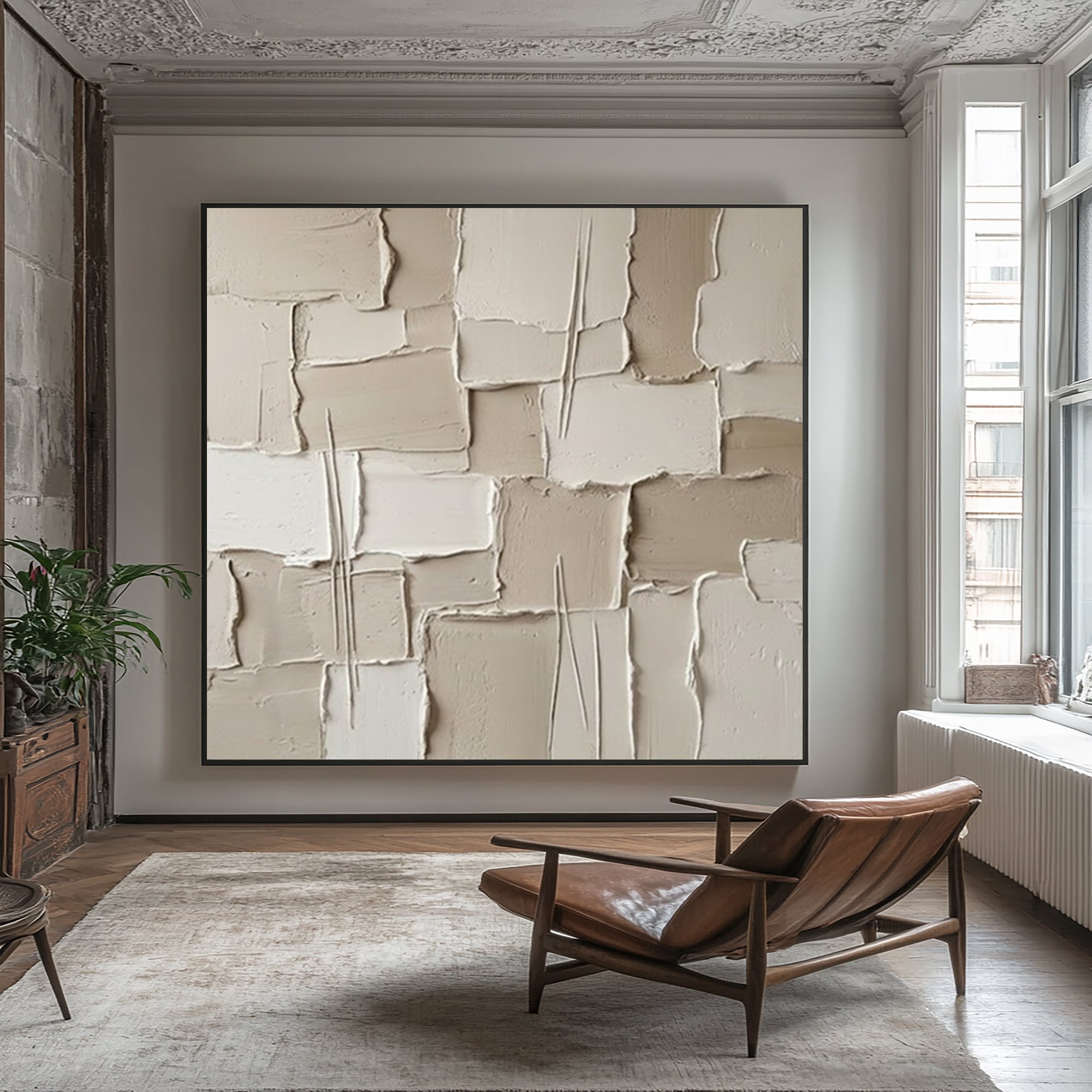 Large Gallery Wall Texture Art Contemporary Neutral Sculptural Canvas Painting