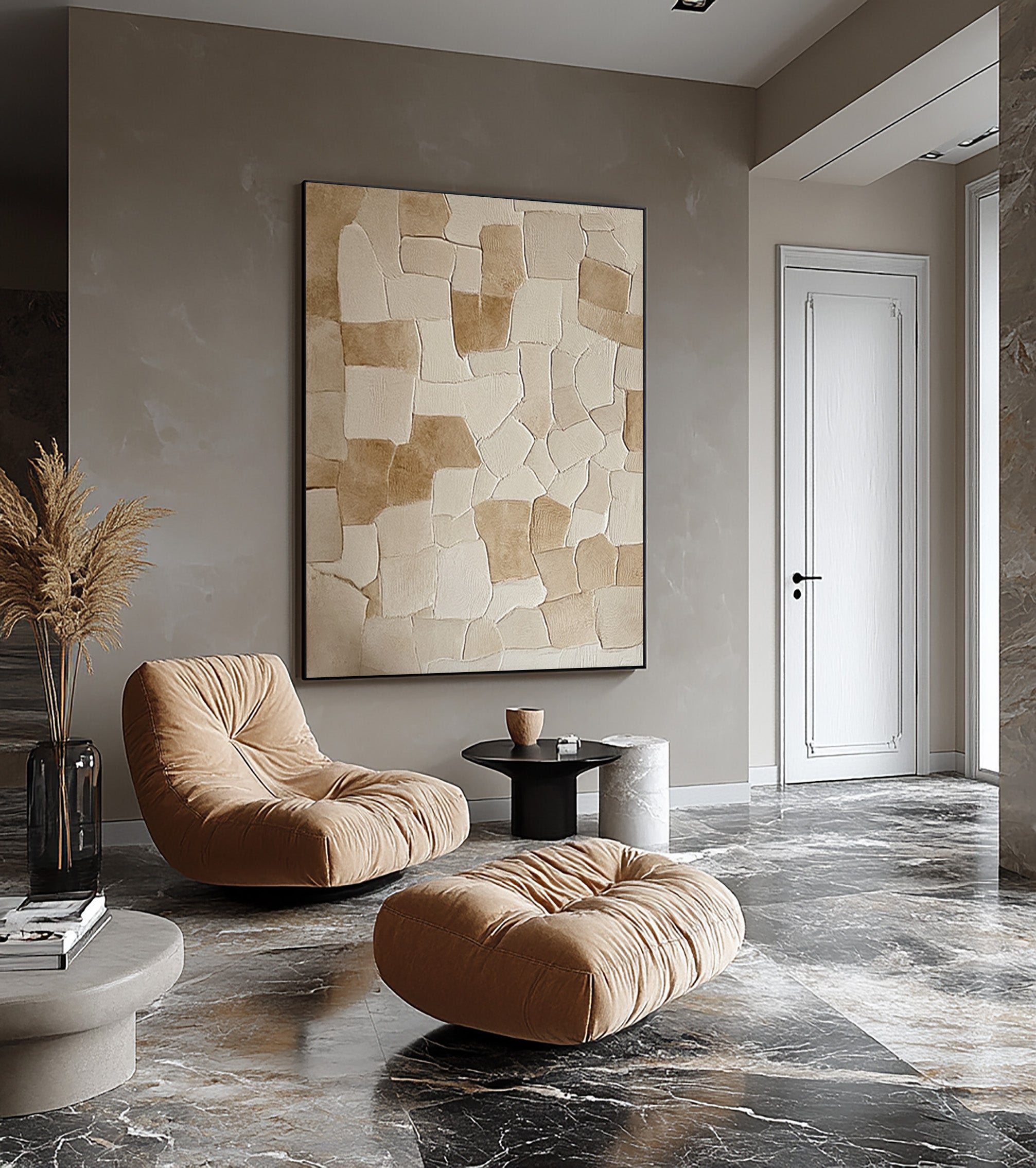 Textured Neutral Mosaic, Organic Patchwork, Contemporary Art #MM414