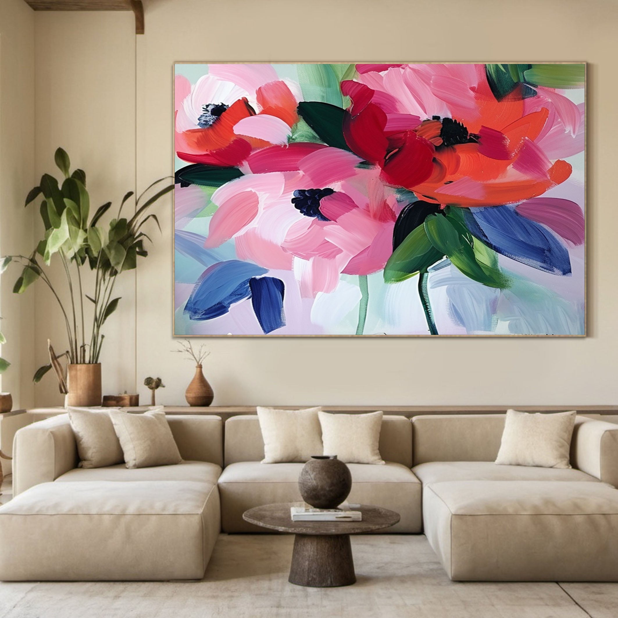 Large Floral Painting for Minimalist Home Decoration #FB017