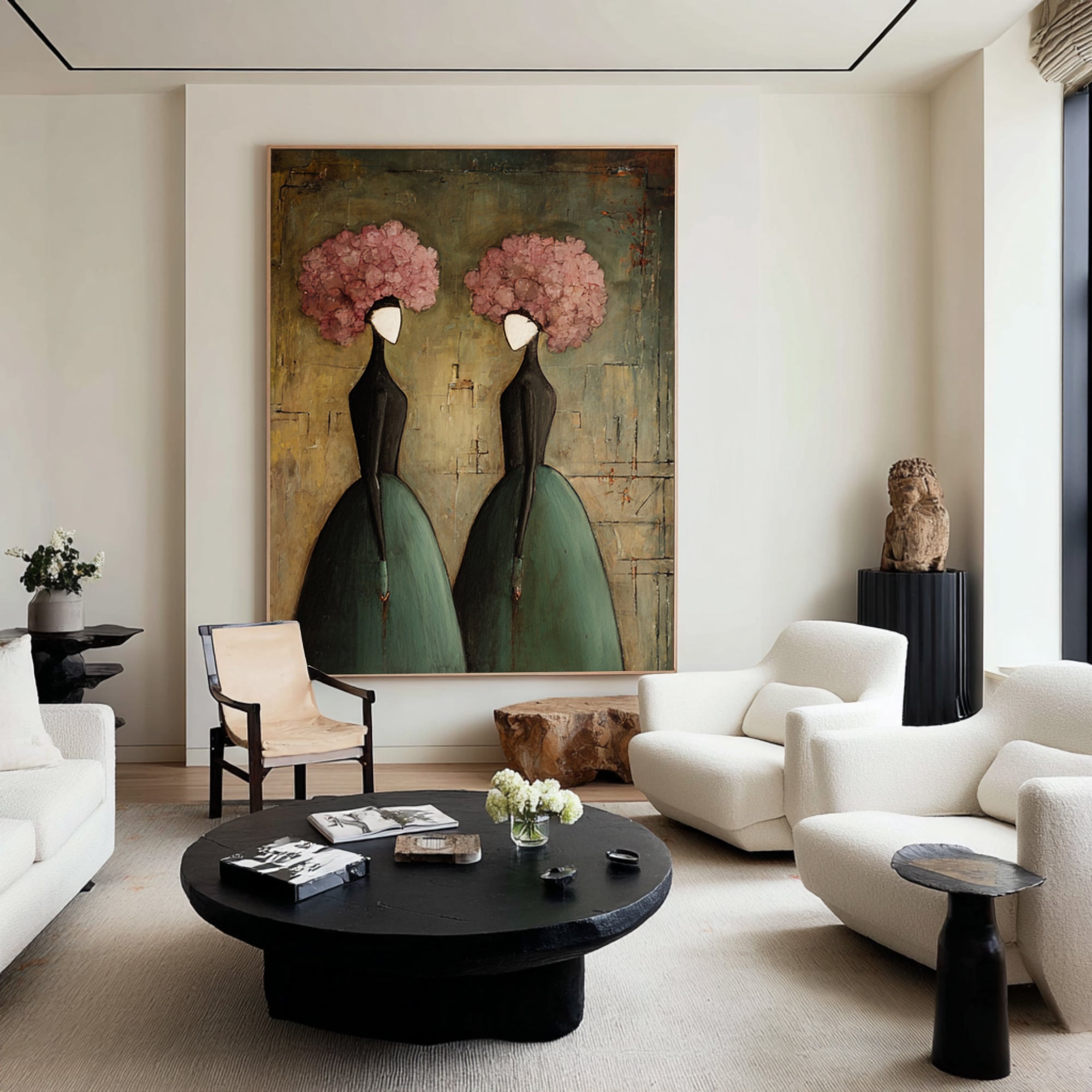 Large Contemporary Portrait Wall Art Floral Dress Painting