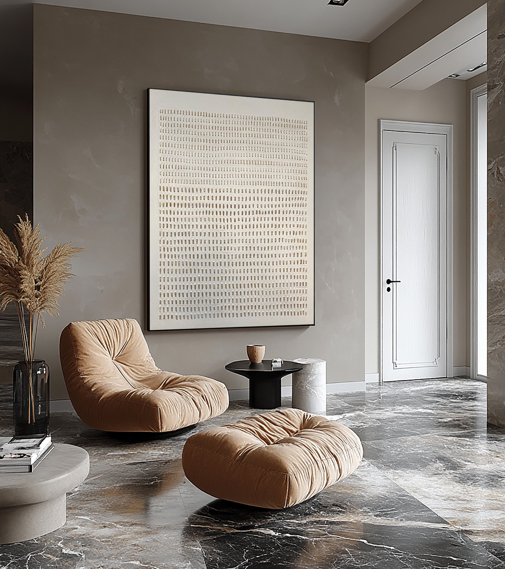 لوحة فنية جدارية عضوية حديثة باللون البيج من وابي سابي #MM193