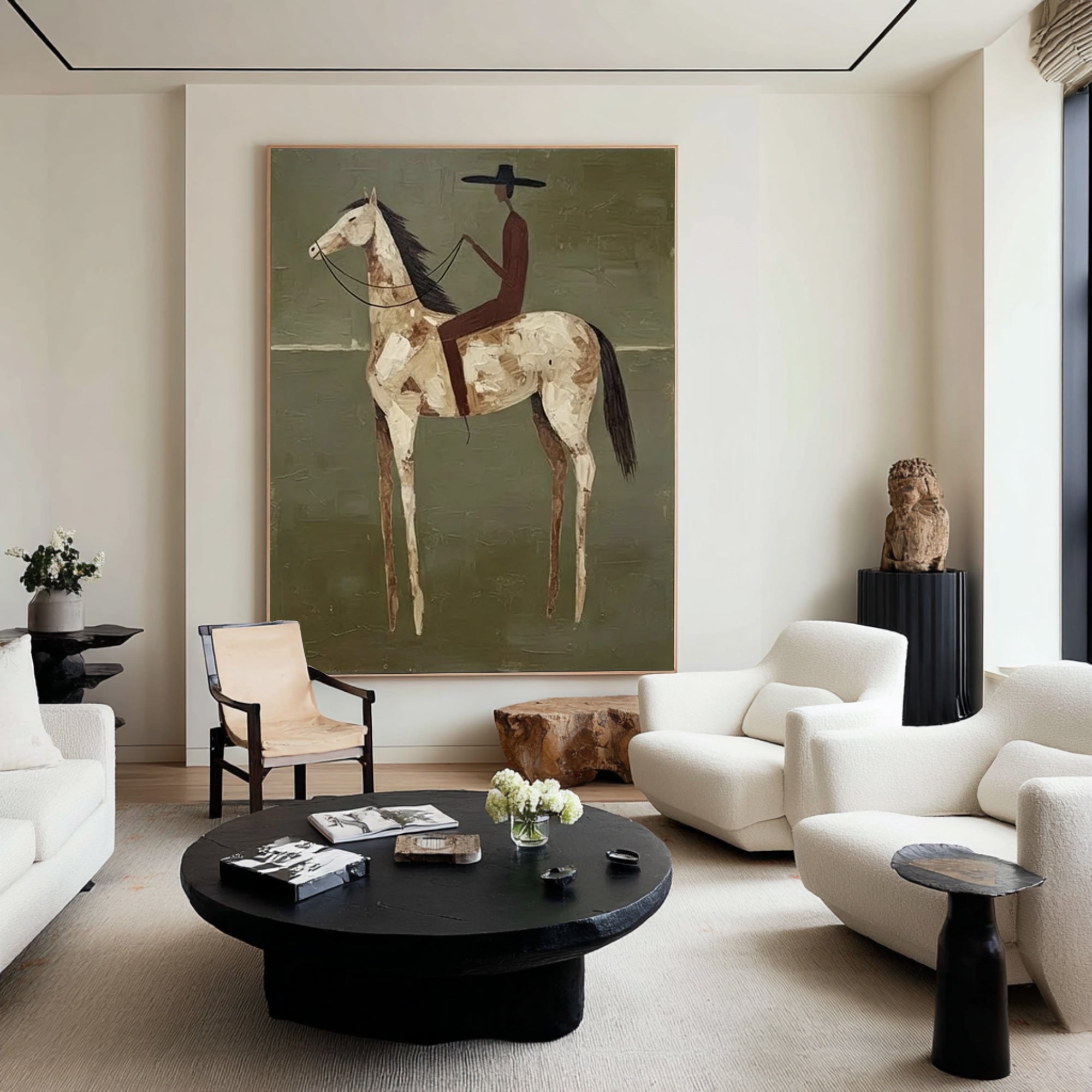 Large Modern Horse Rider Painting Contemporary Equestrian Wall Art