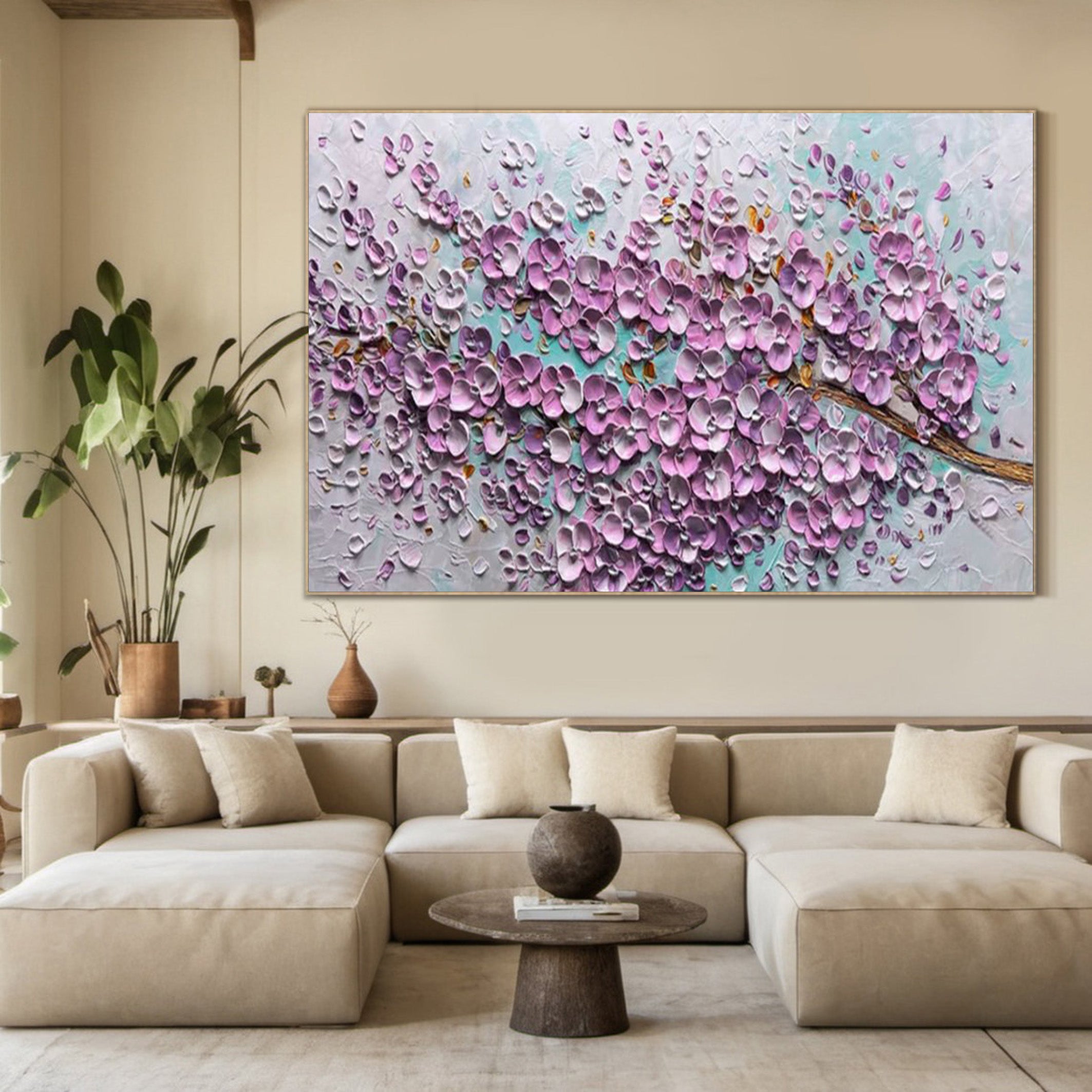 Sakura Bloom: Textured Impasto Blossoms, Vibrant Floral Art #MM513
