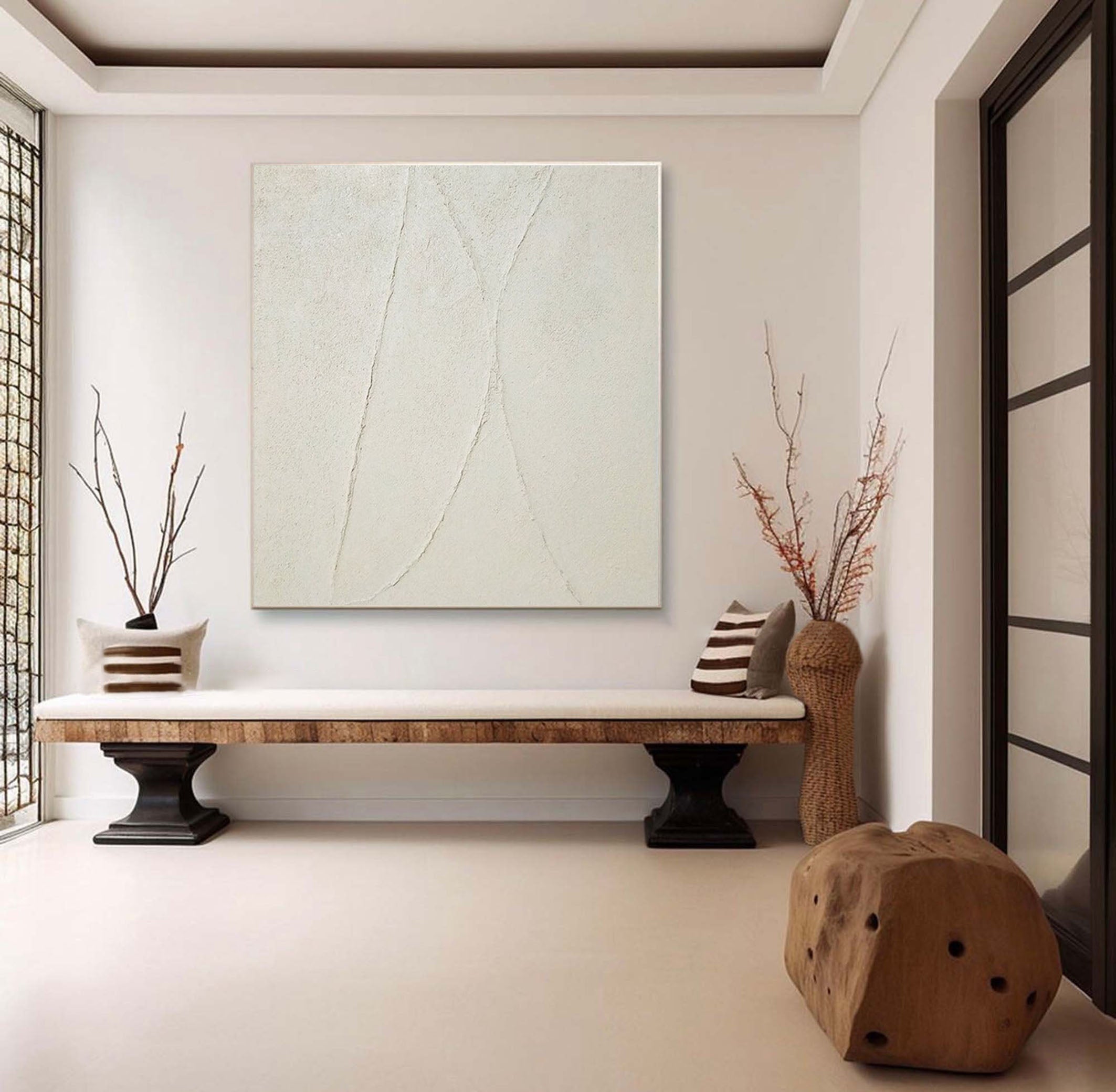 Minimalist Abstract Canvas with Neutral Beige and Black Tones #AB069