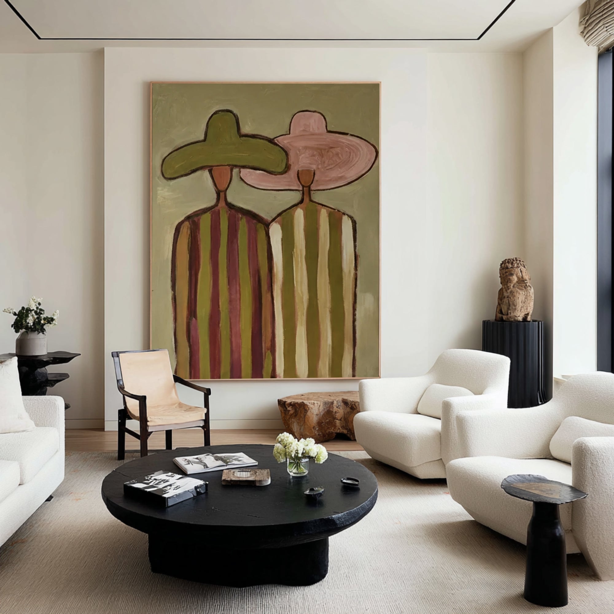 Contemporary Minimalist Couple Painting Elegant Neutral Wall Decor