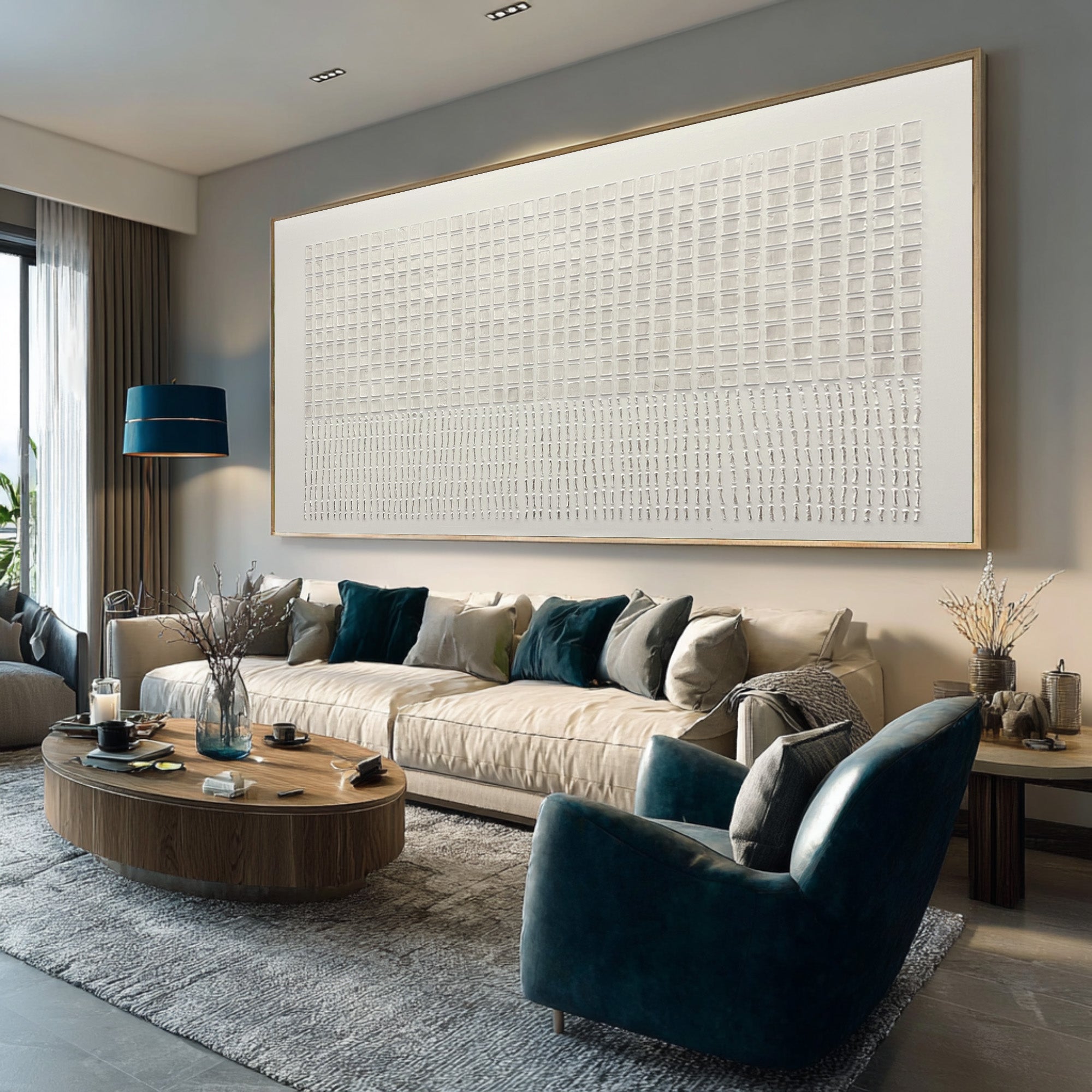 Large White Textured Oil Painting - Modern Living Room Art | KelorArt