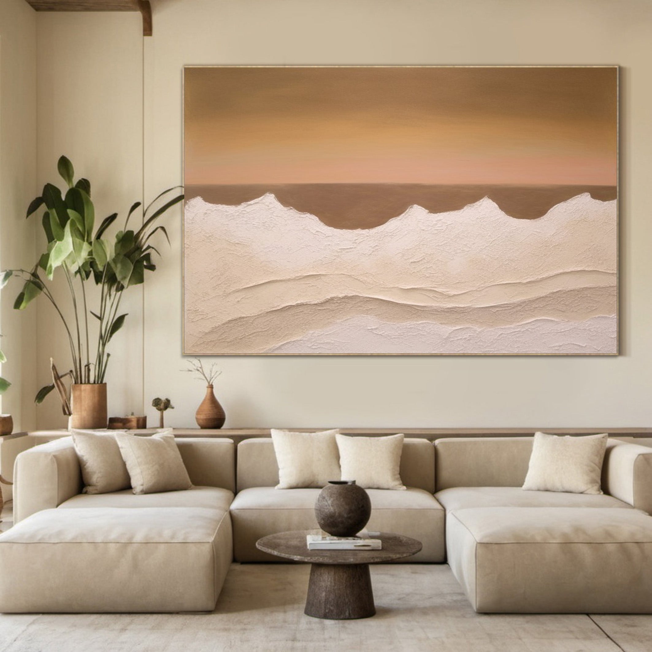 Desert Horizon Calm: Modern Landscape, Textured Wall Art #MM532