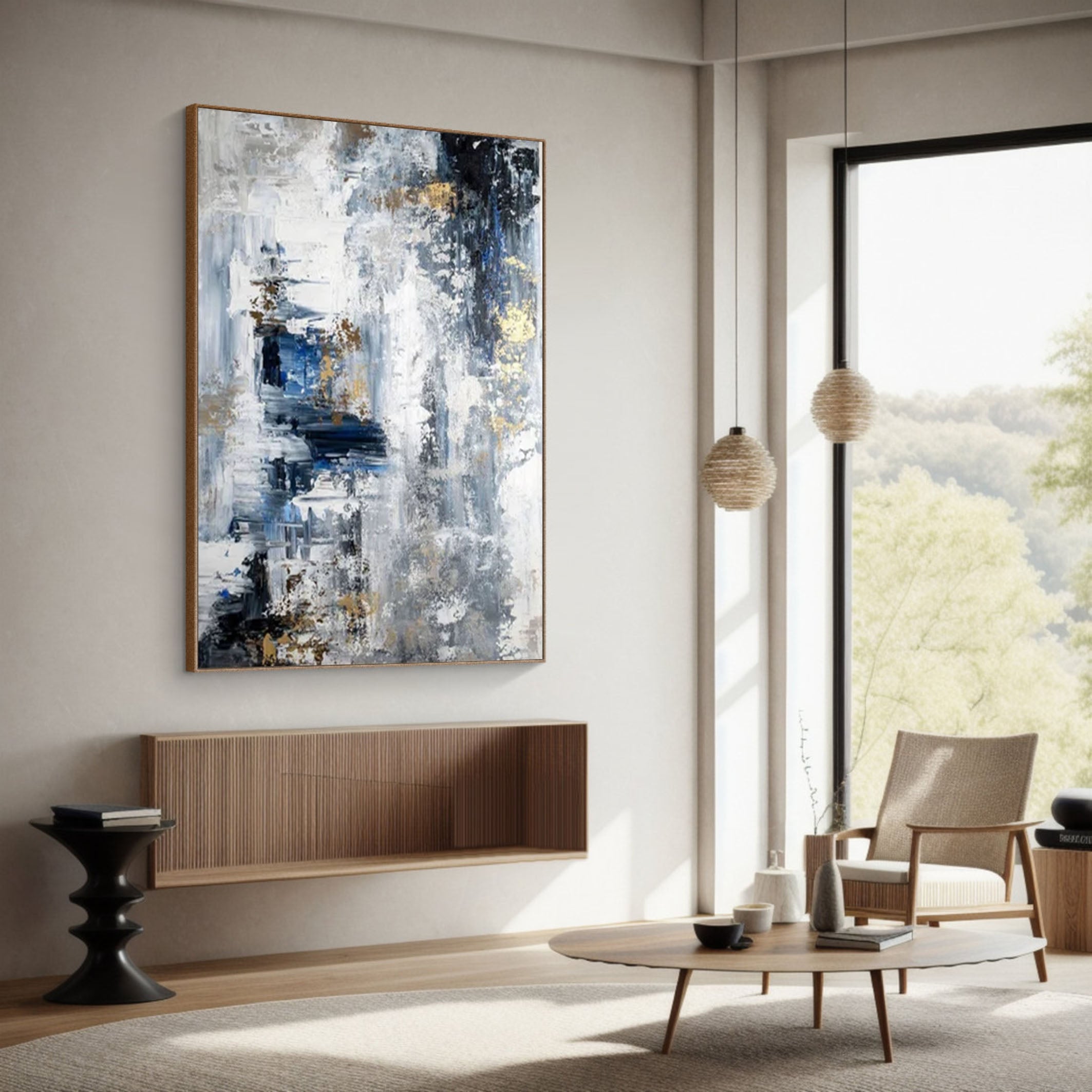 Blue & White Abstract Painting for Contemporary Walls #AB062