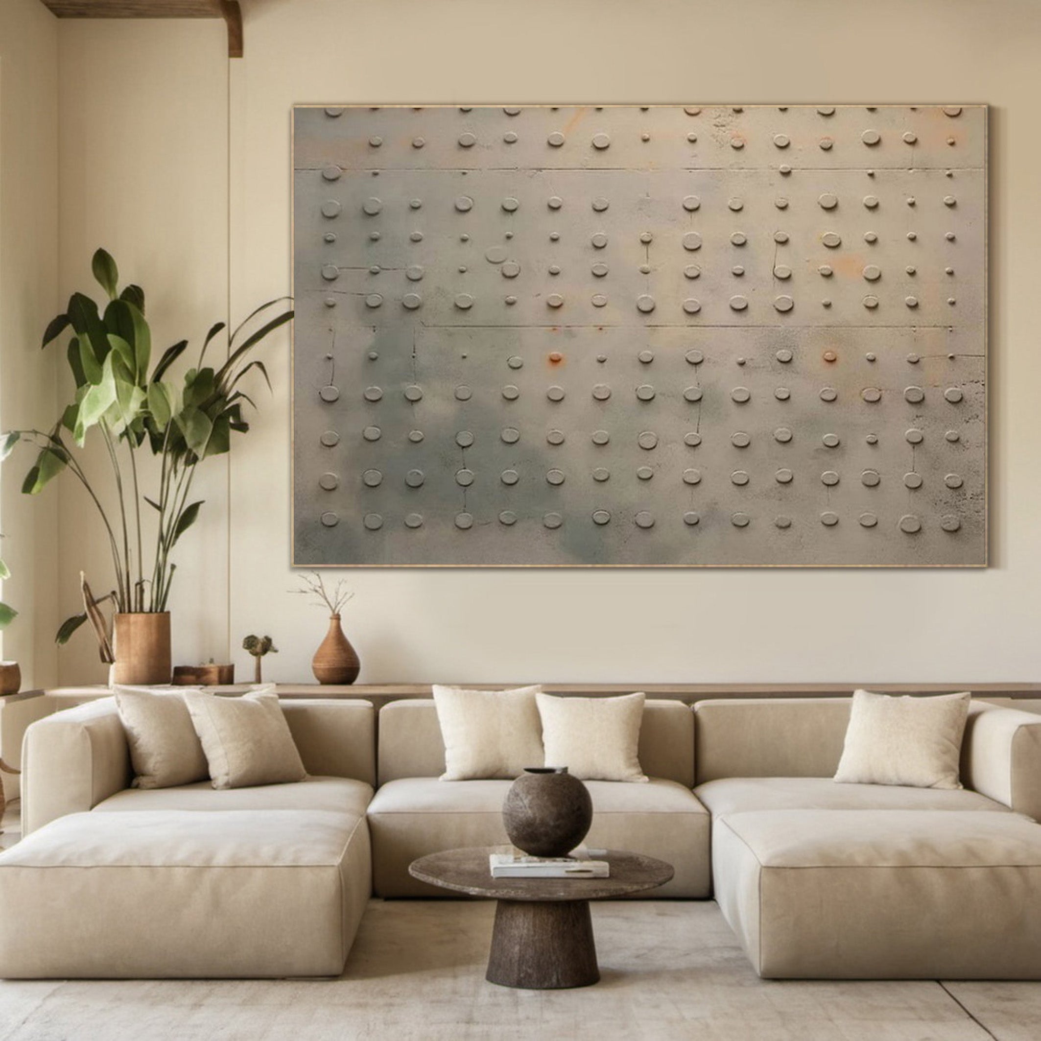 Riveted Surface: Contemporary Textured Canvas, Industrial Motif #MM511