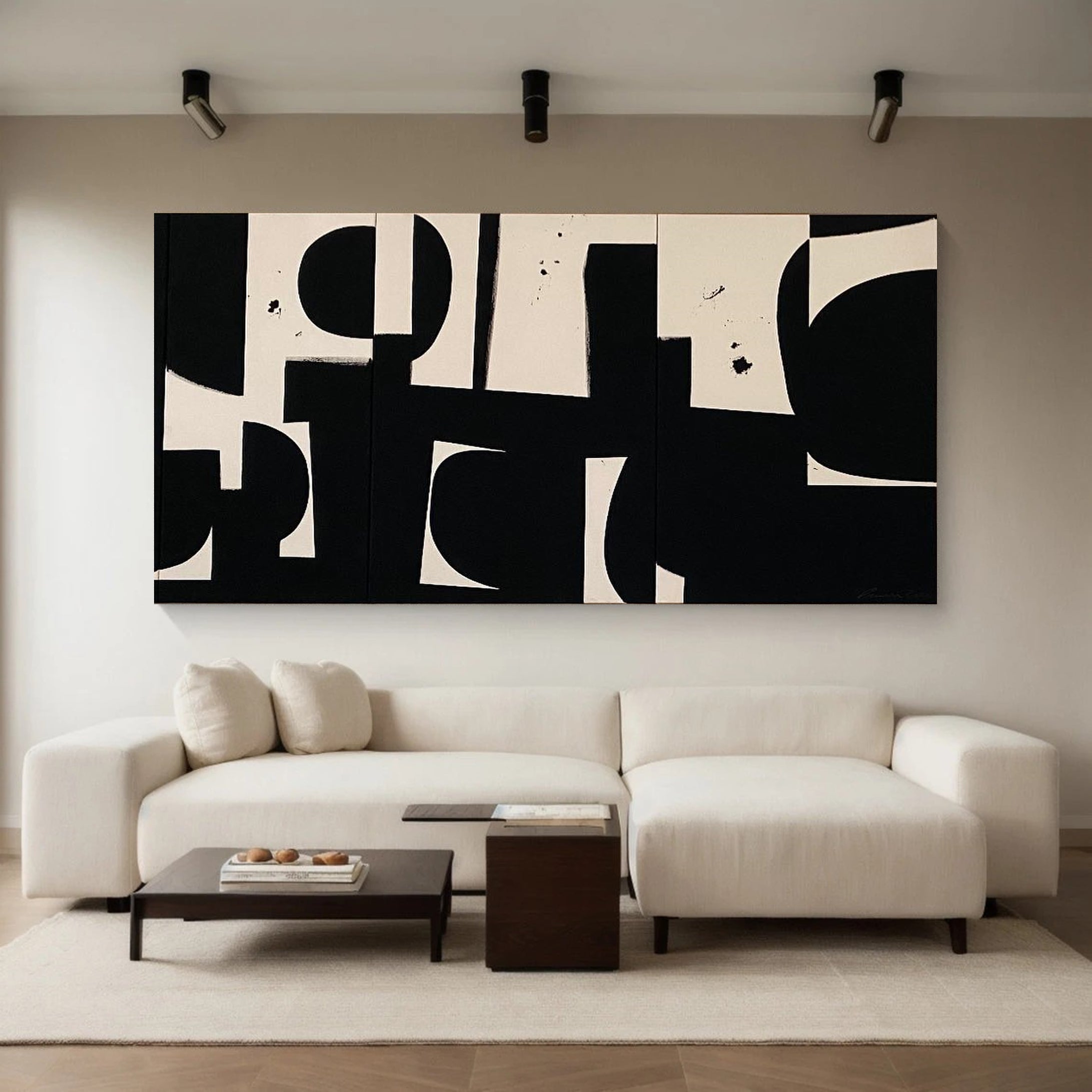ديكور حائط بسيط بفن تجريدي باللونين الأبيض والأسود #MM050