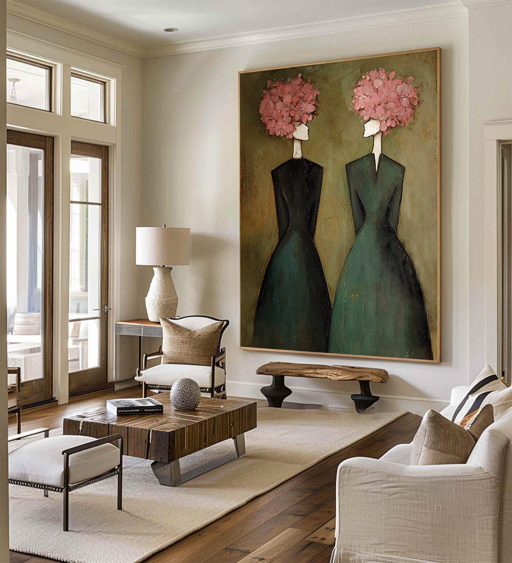 Figurative Floral Oil Painting of Two Women #CZ 032