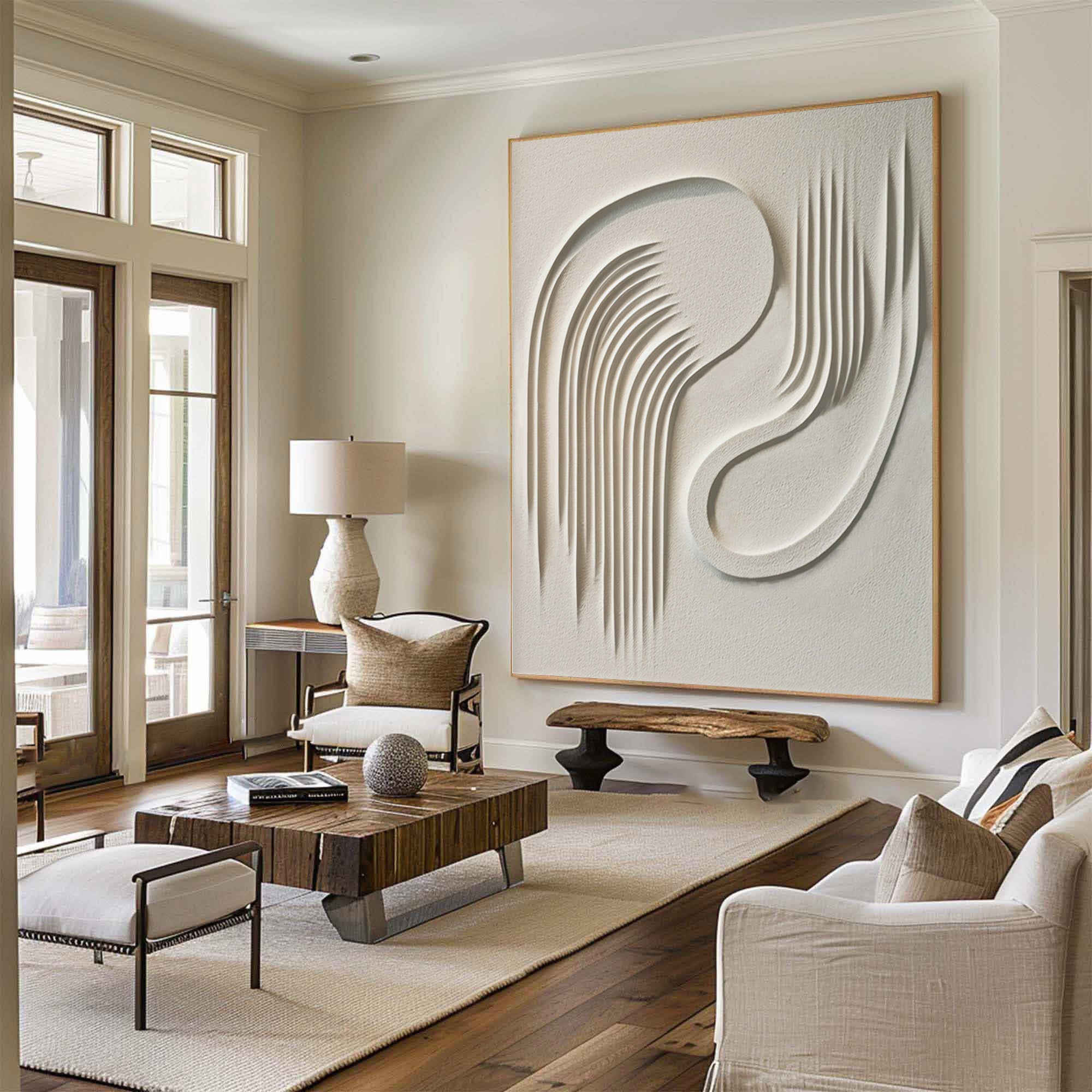 Minimalist Modern Art 3D White Monochromatic Design #AG 095