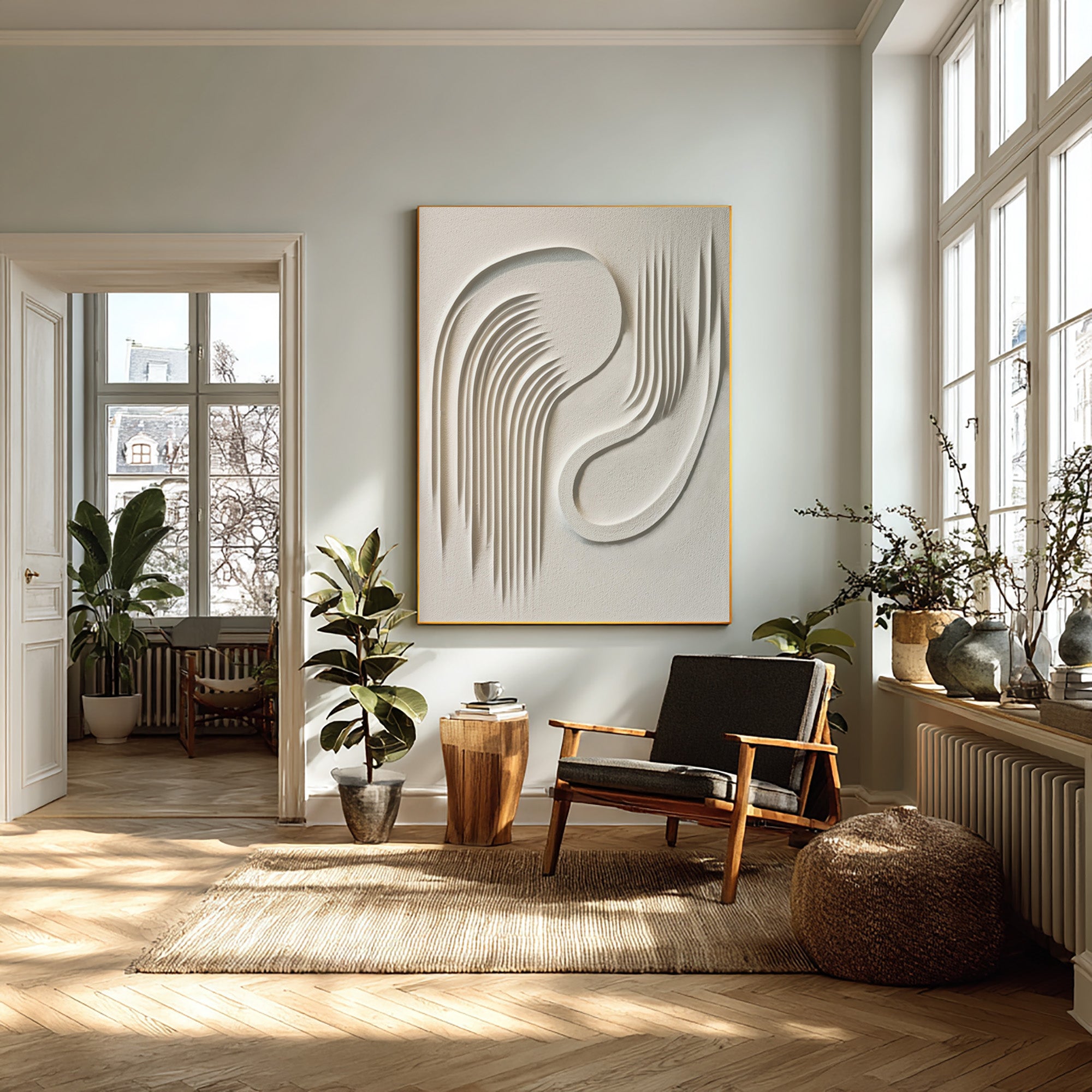 Minimalist Modern Art 3D White Monochromatic Design #AG 095