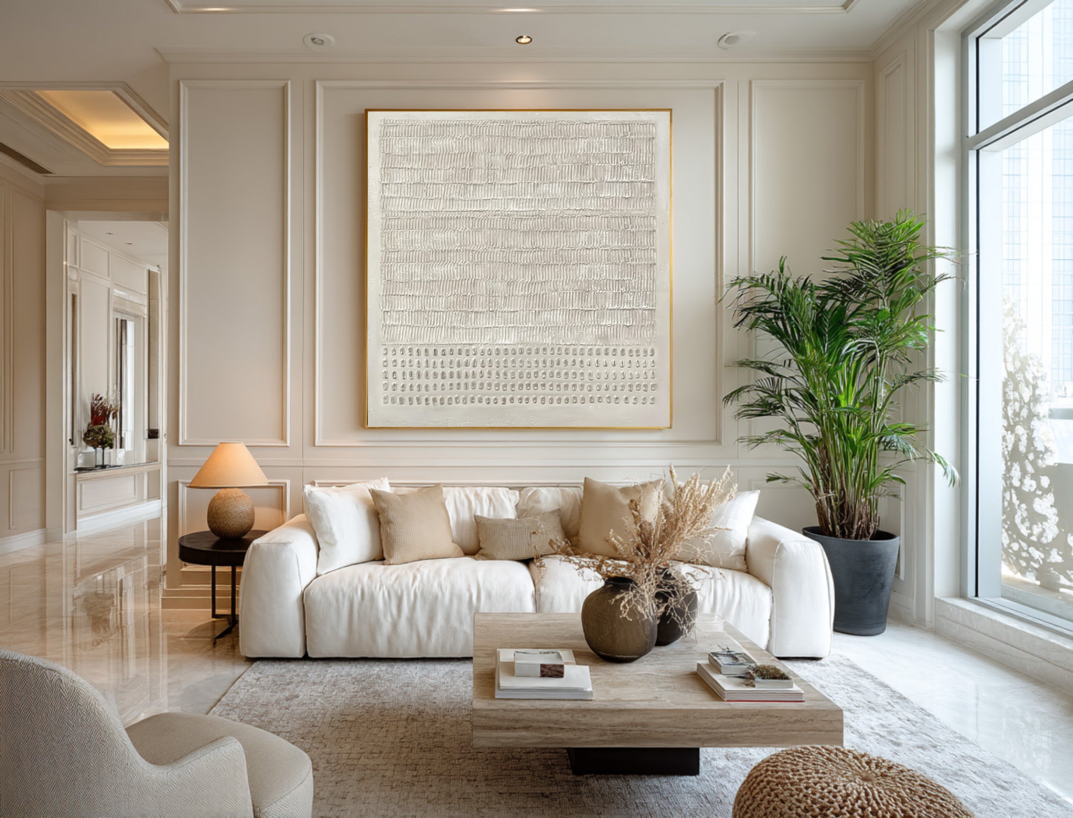 Large Contemporary White 3D Art - Hand-Painted Original #AG 027