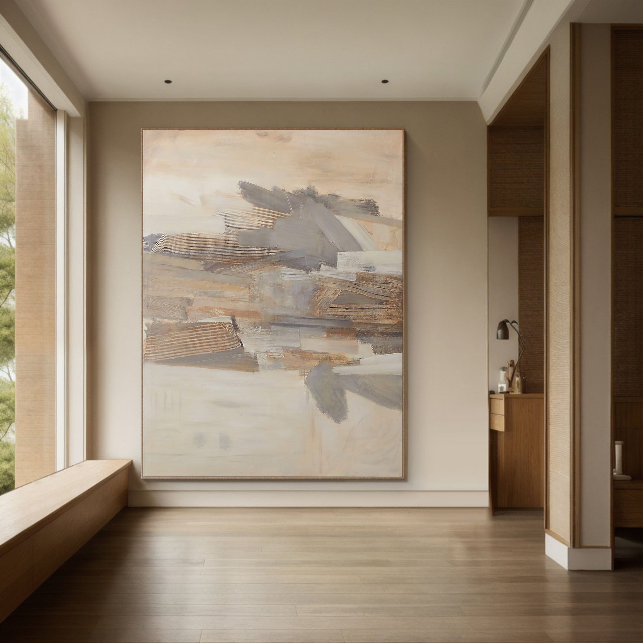 لوحة فنية جدارية معاصرة تجريدية مخططة بألوان الأرض #MM362