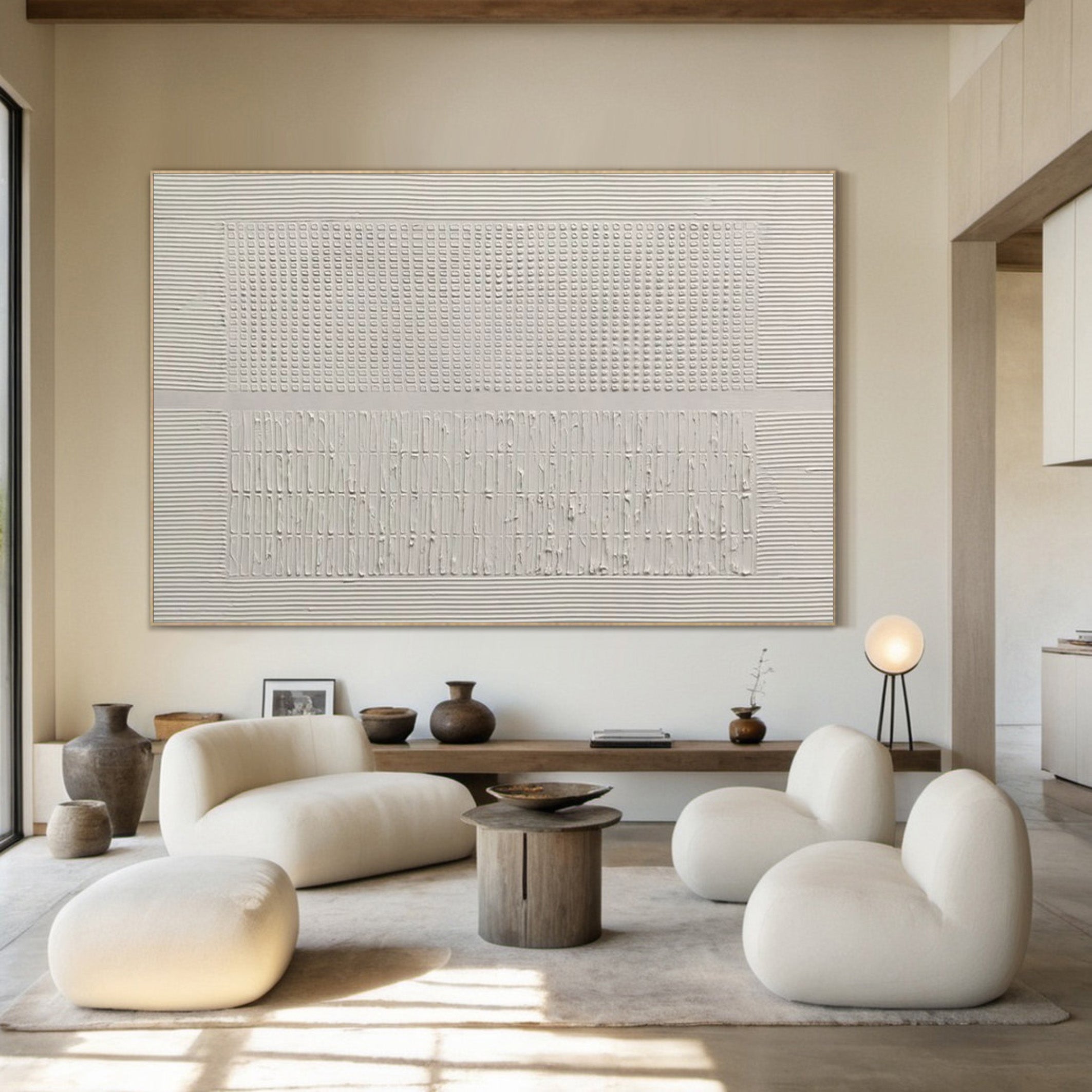 Contemporary White Textured Painting, Minimalist Design #MM512