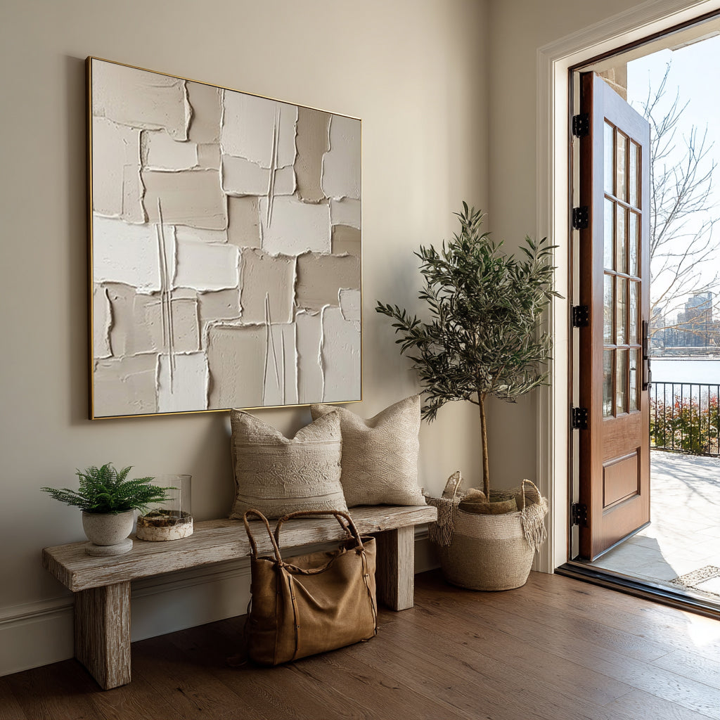 Large Gallery Wall Texture Art Contemporary Neutral Sculptural Canvas Painting