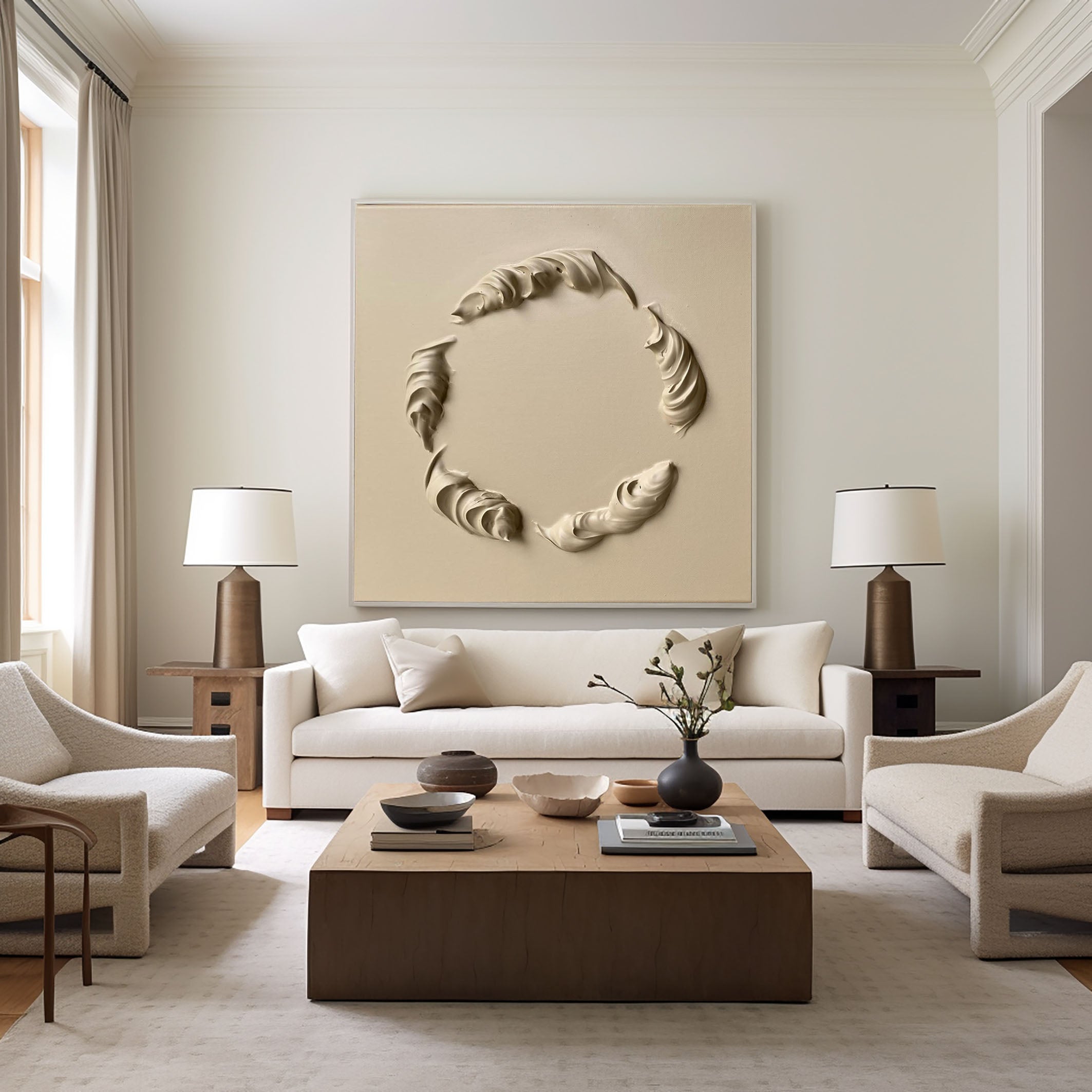 قطعة فنية هندسية عصرية باللون البيج #MM093