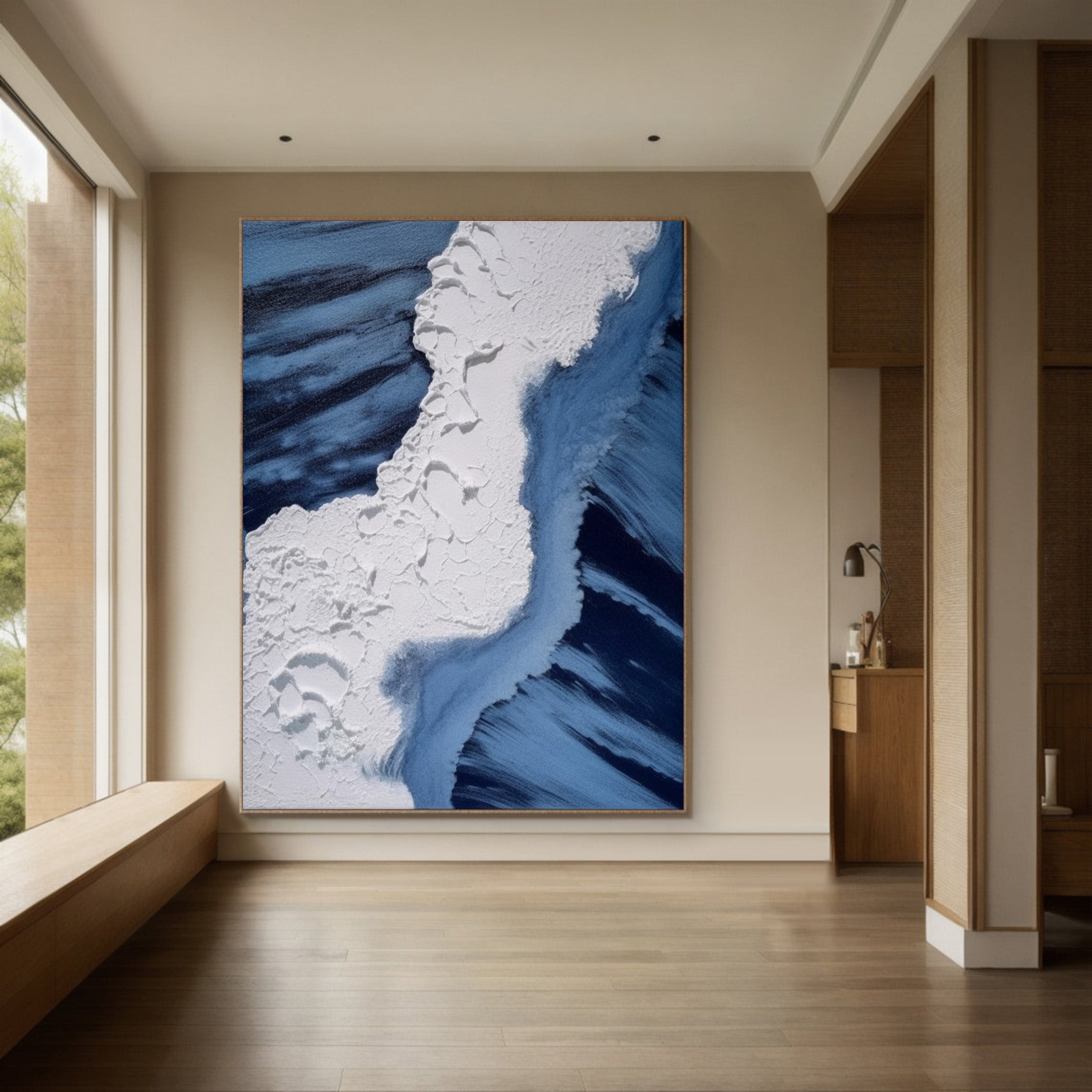 Whitecaps Embrace: Impasto Ocean Painting, Dynamic Coastal Art #MM521