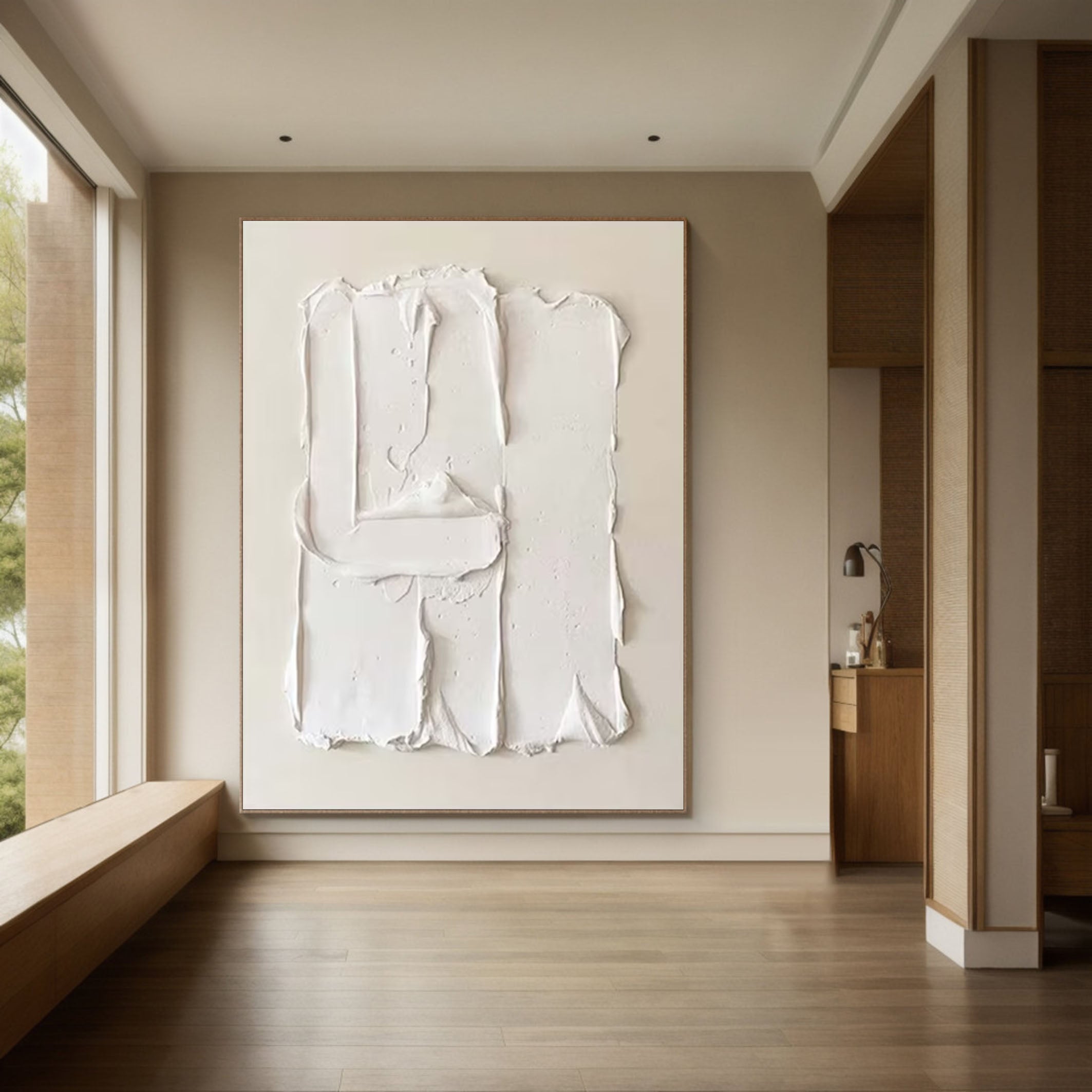 Minimalist White Textured Abstract Canvas Art #MM183