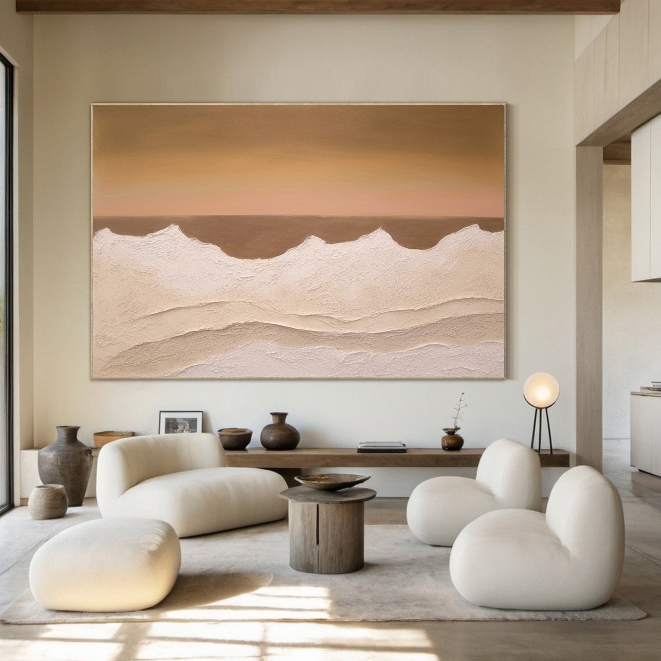 Desert Horizon Calm: Modern Landscape, Textured Wall Art #MM532