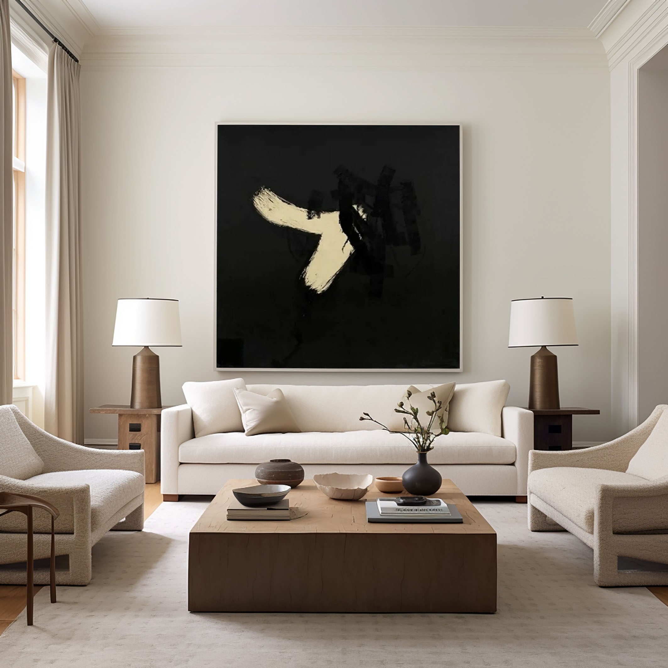 لوحة تجريدية ديناميكية جريئة بالأبيض والأسود #MM078