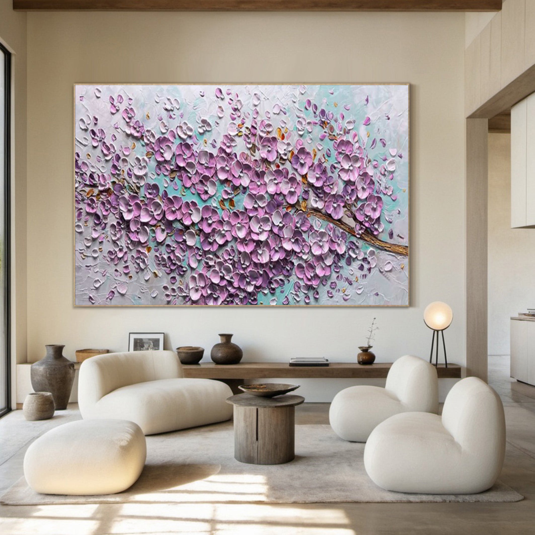 Sakura Bloom: Textured Impasto Blossoms, Vibrant Floral Art #MM513