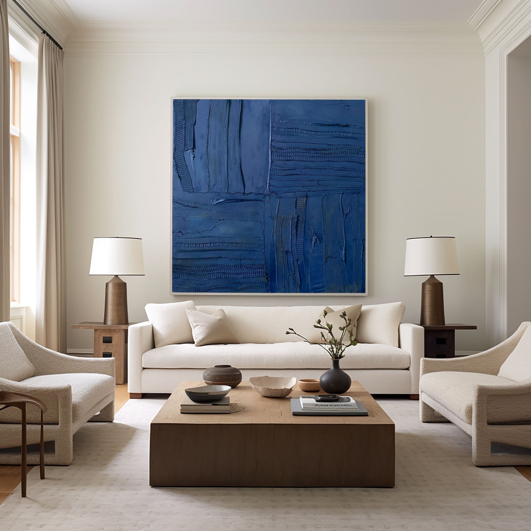 Textured Navy Artwork Luxurious Canvas Wall Art #MM083