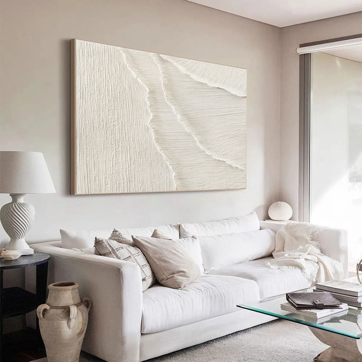 Large Minimal Textured Abstract Wall Art Hand Painted Plaster Oil Painting Neutral Contemporary Artwork Modern Luxury Home Decor