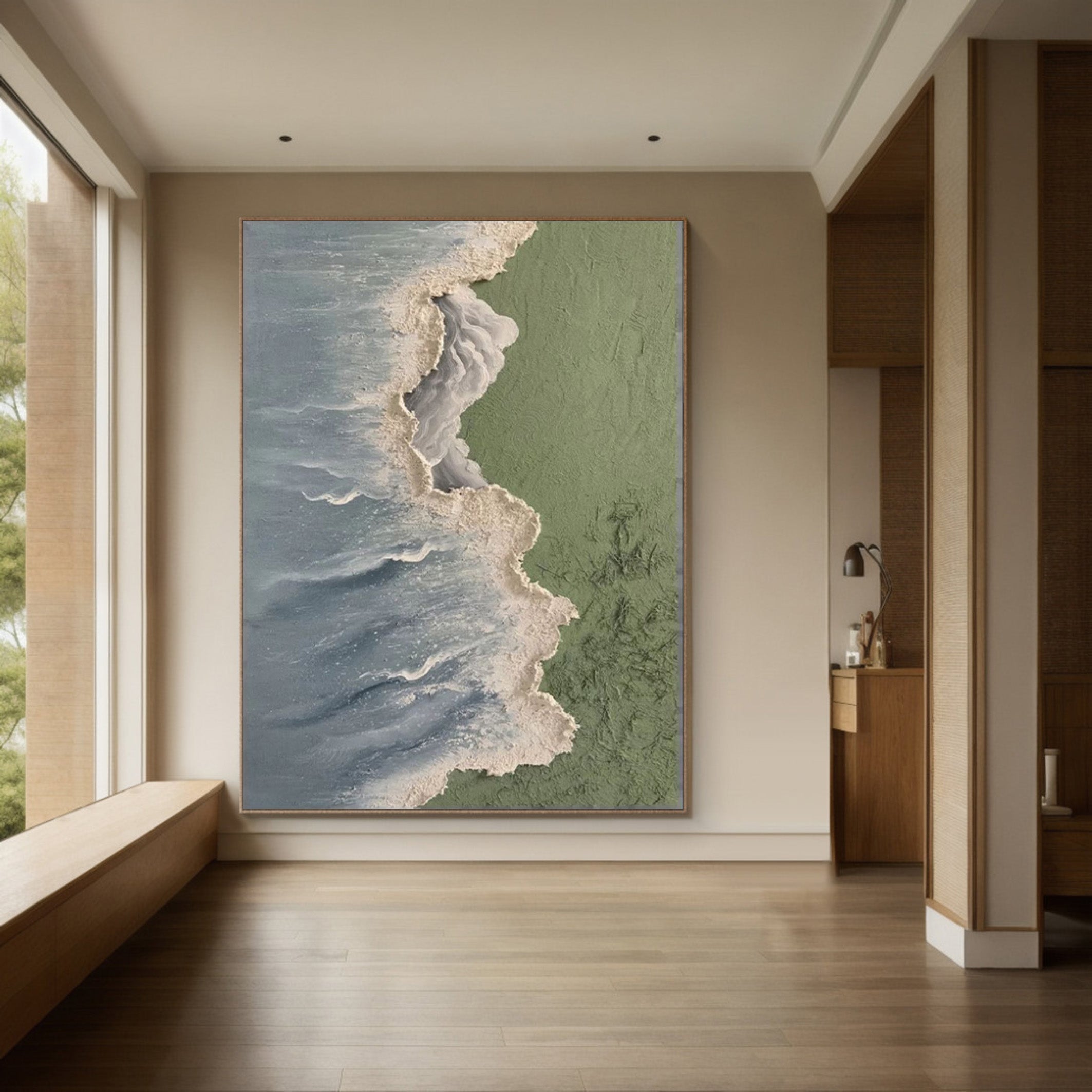 Where Land Meets Sea: Textured Overhead Beach Wall Art #MM524