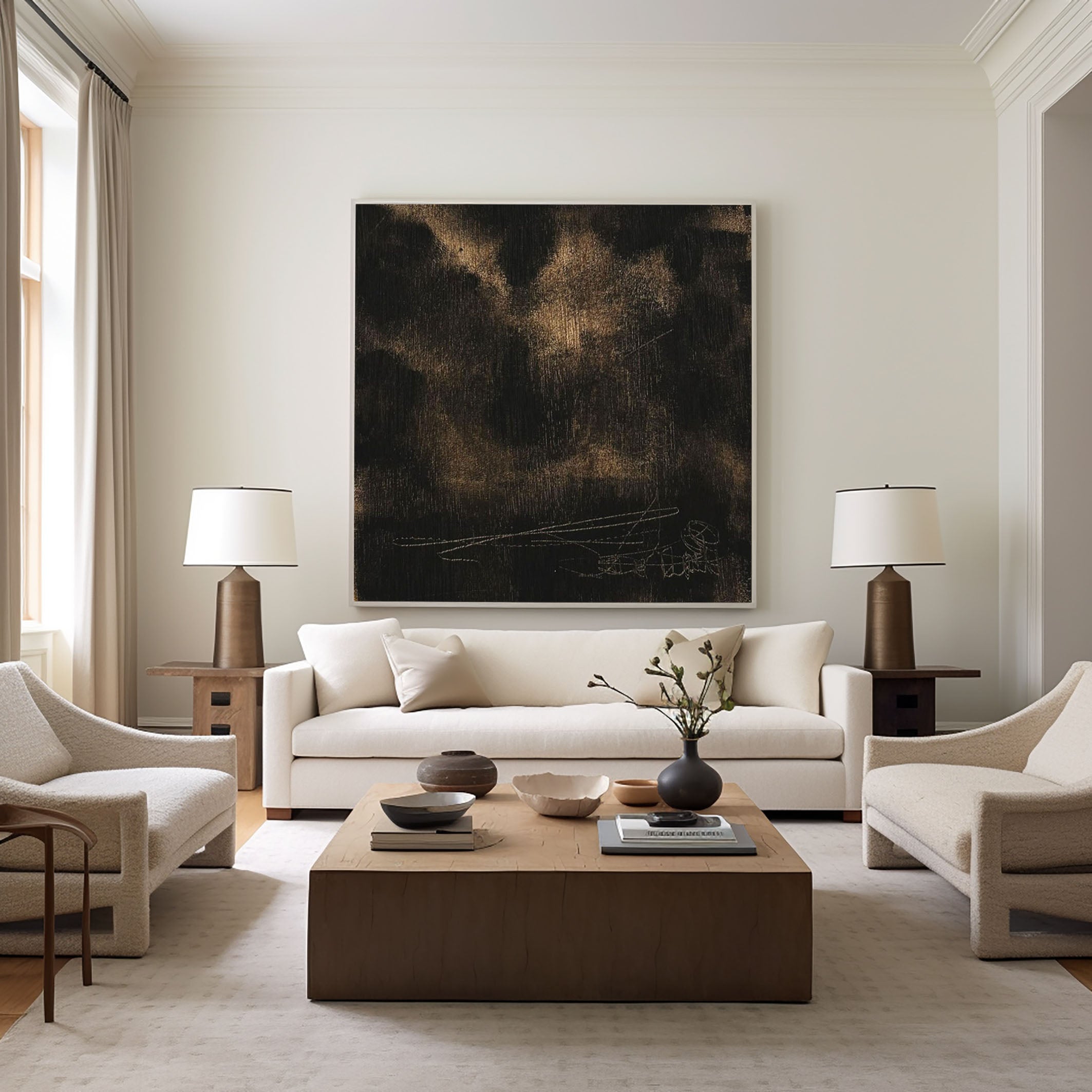 لوحة فنية جدارية تجريدية داكنة من قماش "ظلال صوفية" #MM077