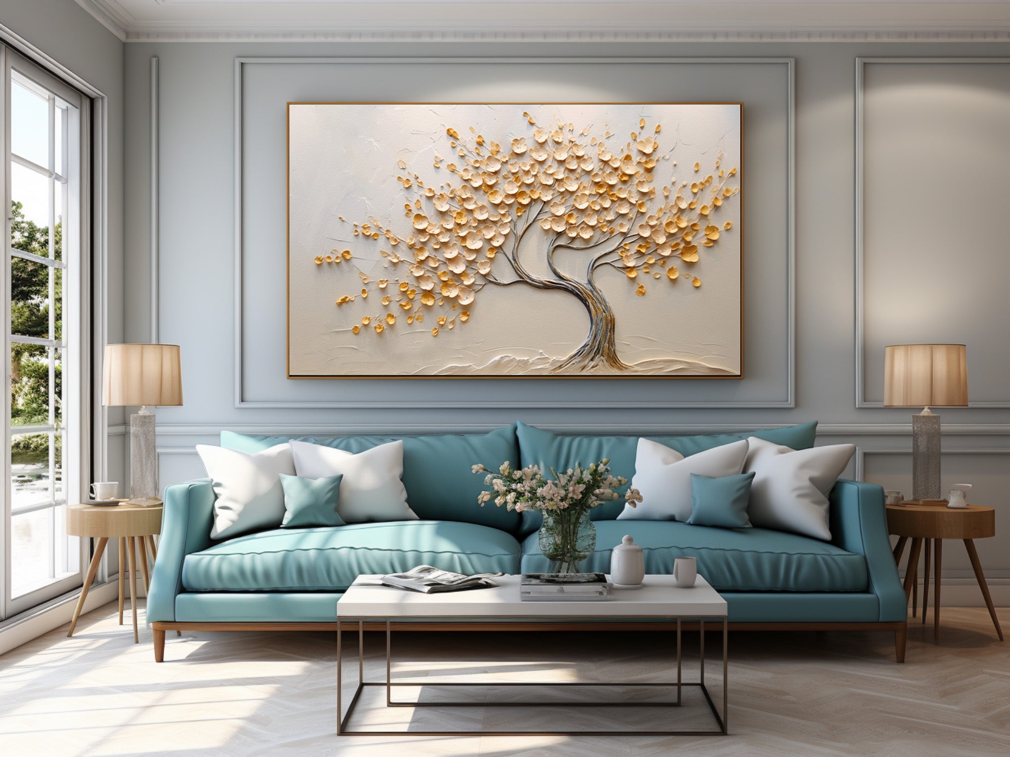 Contemporary 3D Tree Art Luxurious Gold Canvas #AG 092
