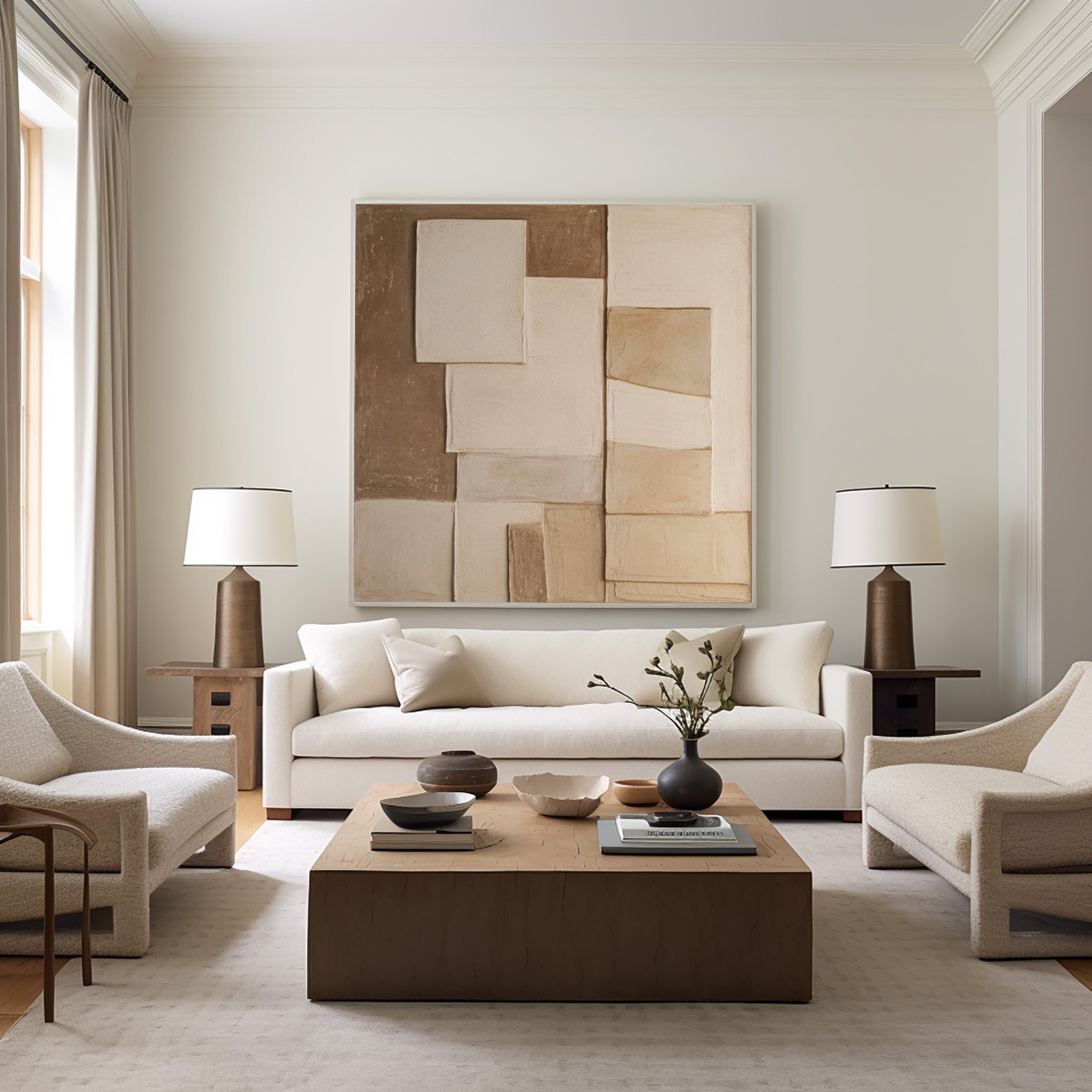 Earthy Fragments: Wabi Sabi Abstract Canvas with Natural Planes #MM569