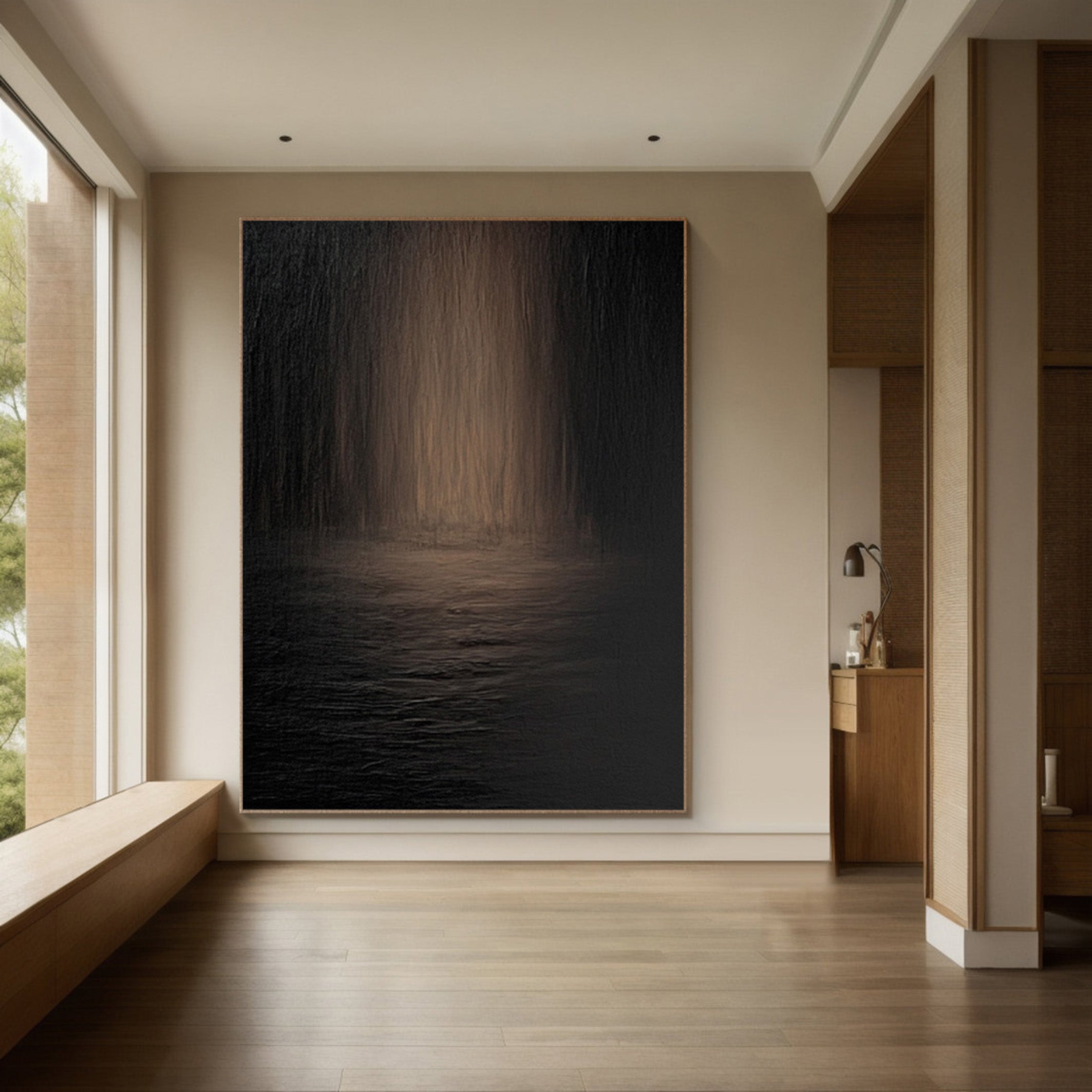 Nocturne Waters: Modern Dark Abstract with Subtle Reflections #MM566