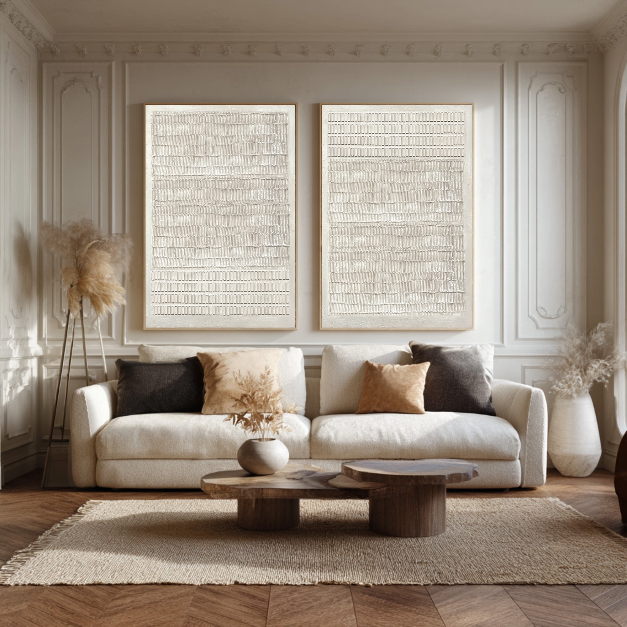 White Textured Art Prints Set for Modern Homes #AG 037