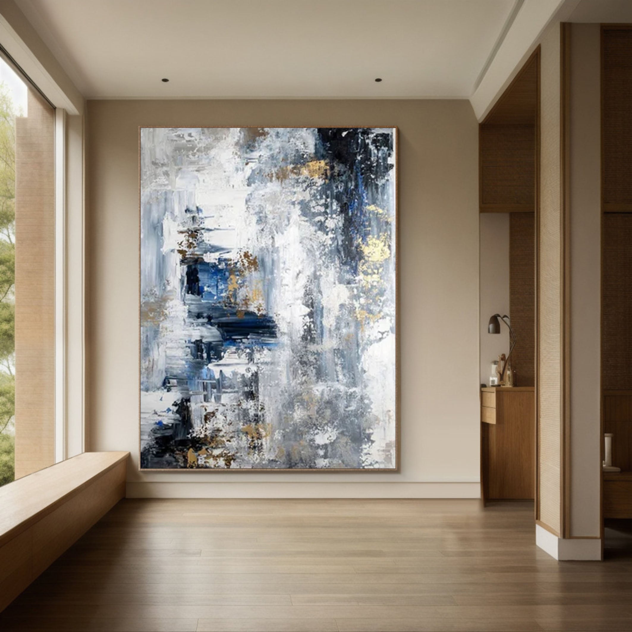Blue & White Abstract Painting for Contemporary Walls #AB062