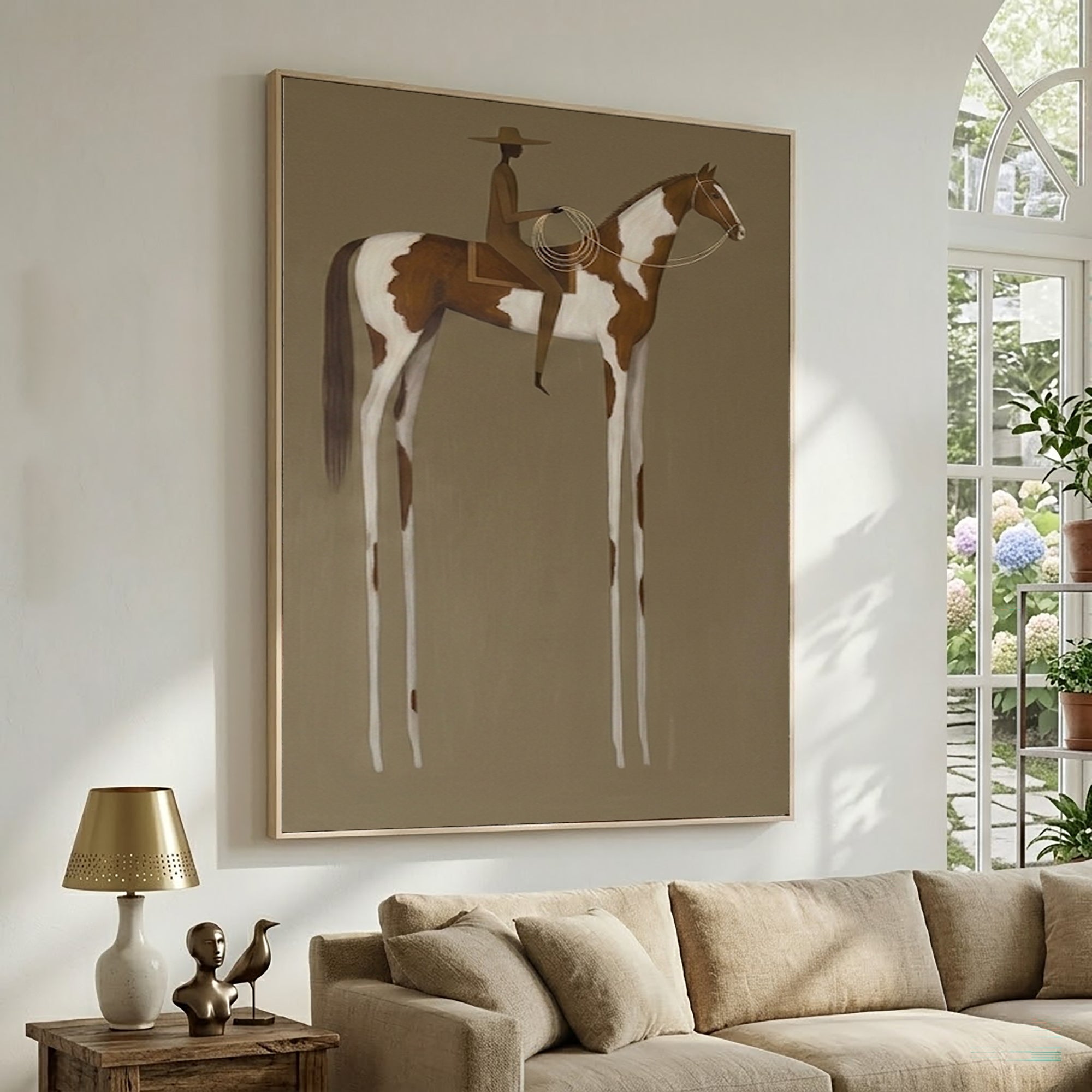 Large Modern Western Equestrian Wall Art Horse Rider Oil Painting Cowboy Cowgirl Inspired Vintage Americana Artwork Luxury Home Decor